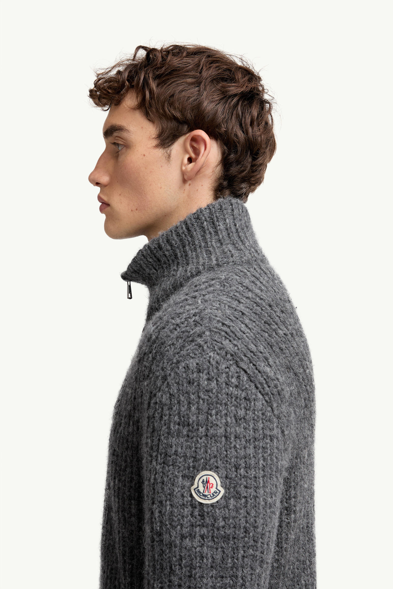 Alpaca & Wool Zip-Up Cardigan Men Dark Gray Moncler 1