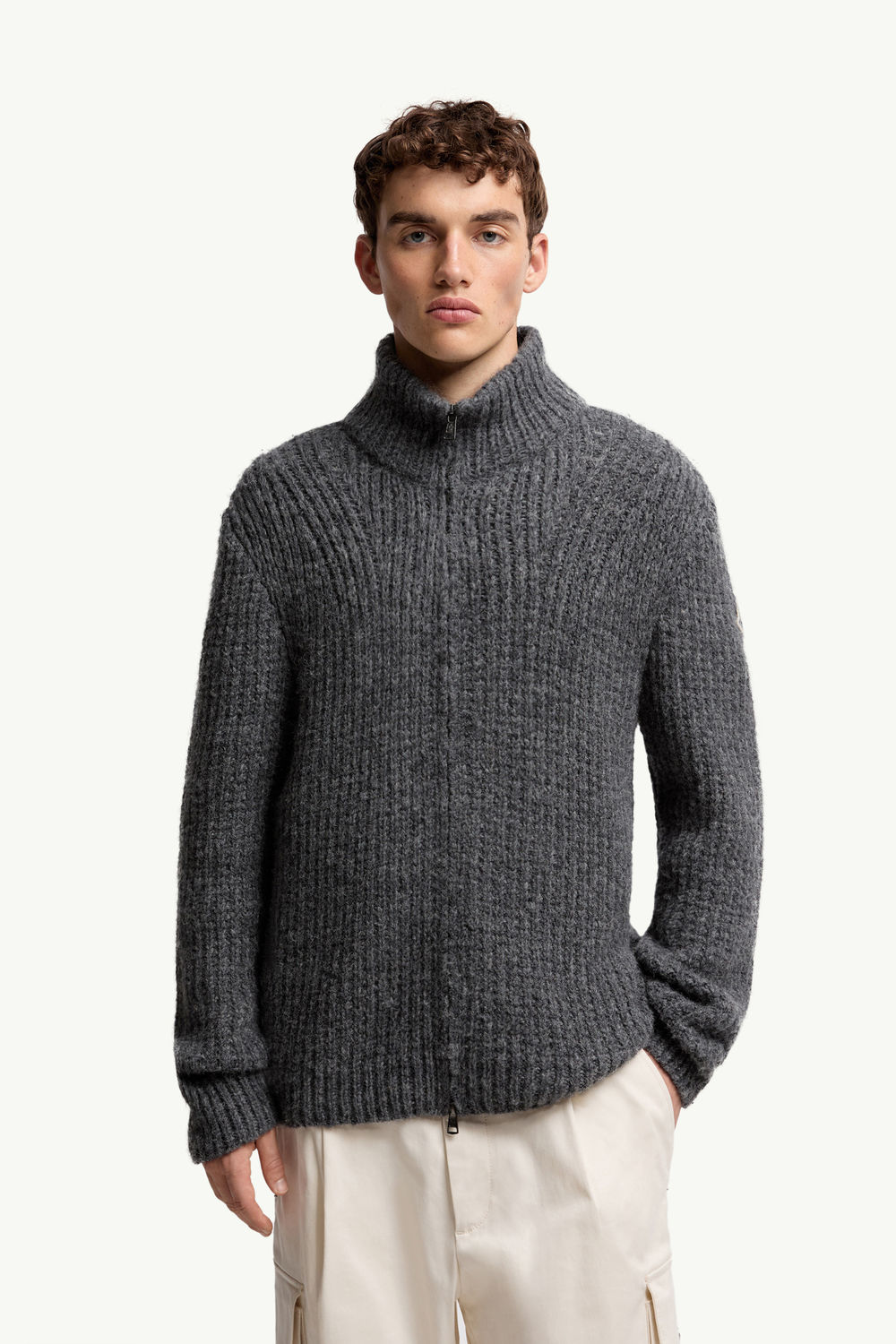 Alpaca & Wool Zip-Up Cardigan Men Dark Gray Moncler 3
