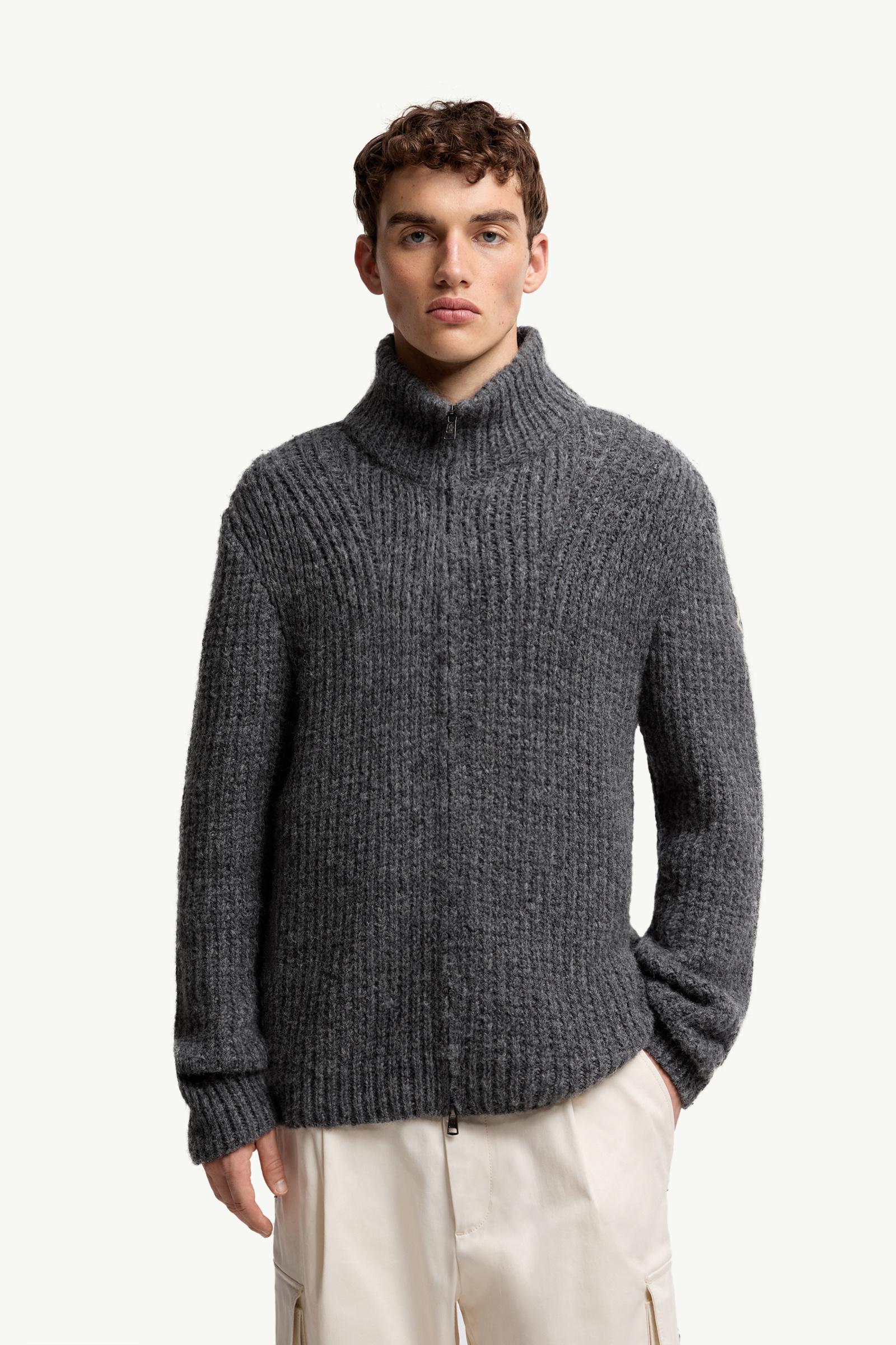 MONGLER® L メンズ Dark Grey Alpaca & Wool Zip-Up Cardigan - Sweaters