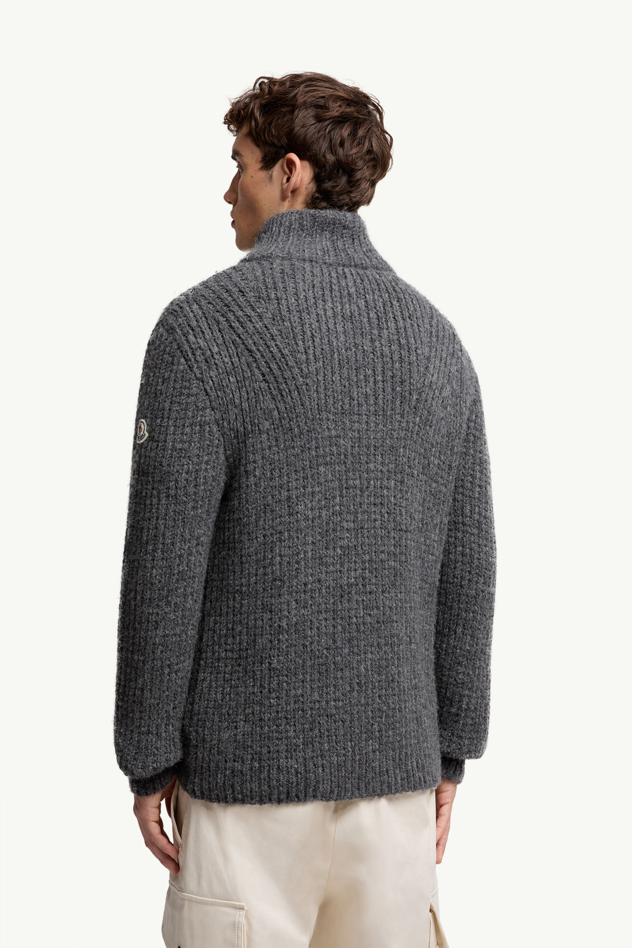 Cardigan con Zip in Alpaca e Lana Uomo Grigio Scuro Moncler 4
