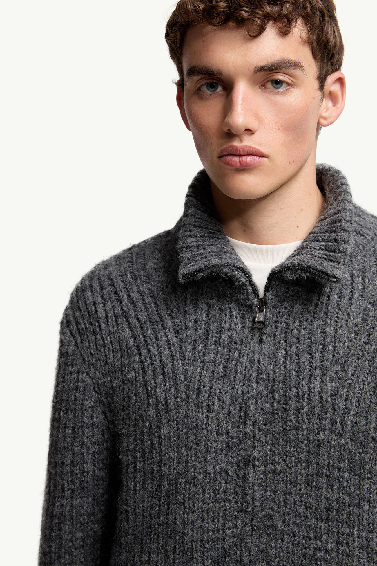 Cardigan con Zip in Alpaca e Lana Uomo Grigio Scuro Moncler 5
