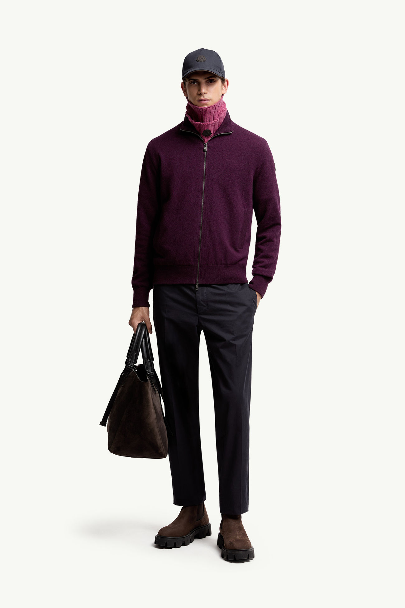 Wool & Cashmere Zip-Up Cardigan Men Purple Moncler 0