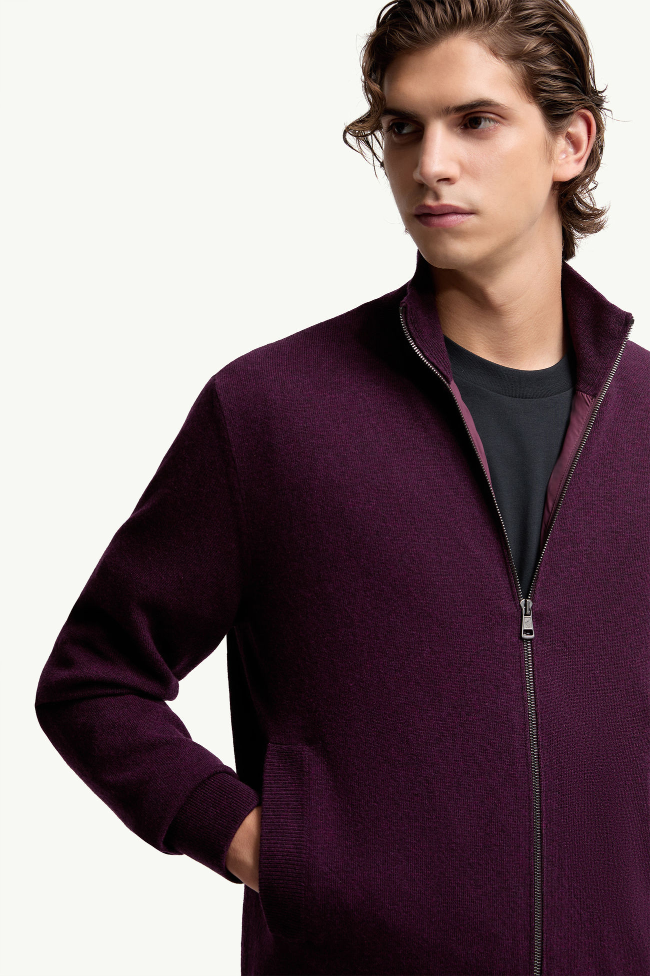 Wool & Cashmere Zip-Up Cardigan Men Purple Moncler 5