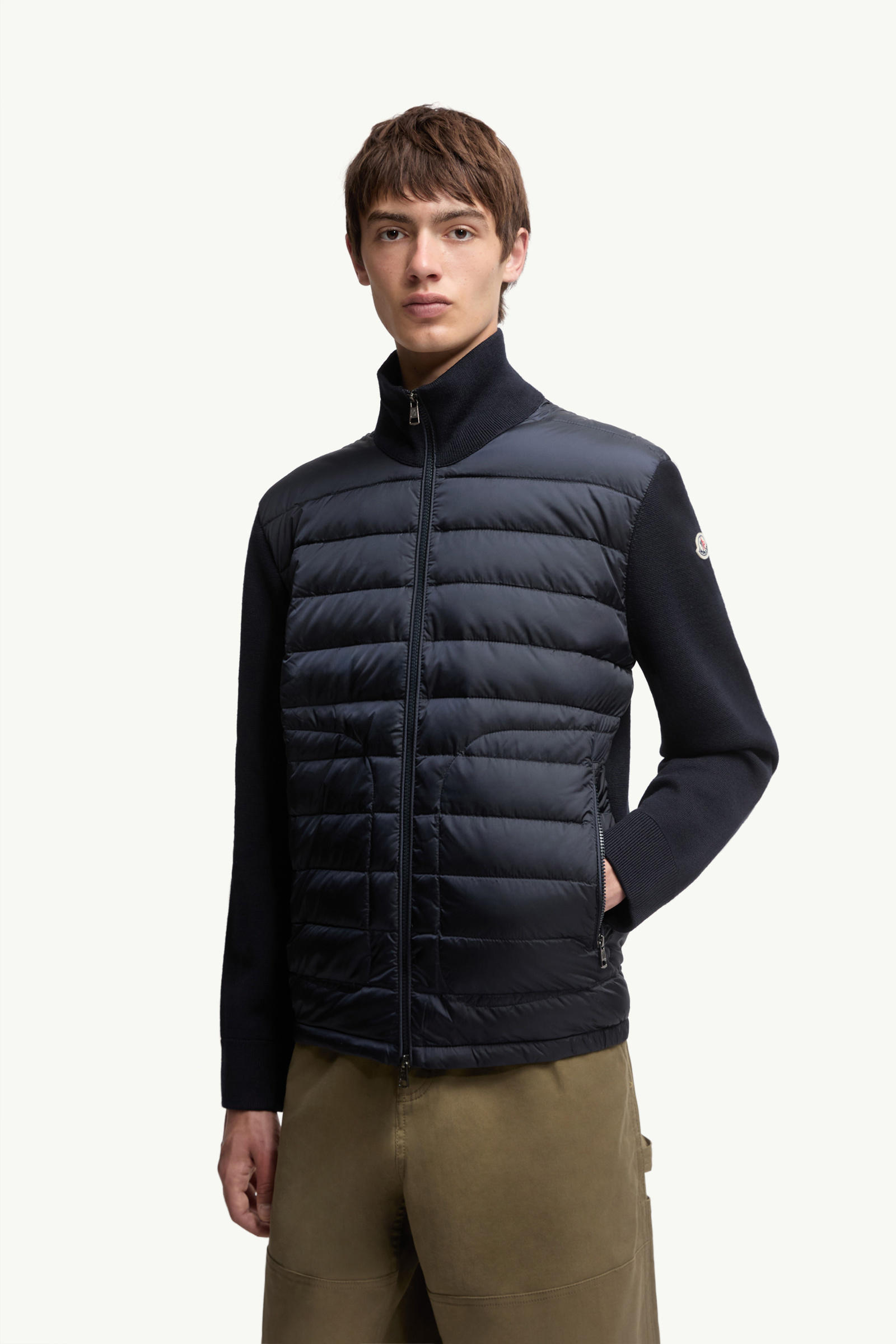 夾層拉鏈開襟毛衣 男士 海軍藍色 Moncler 3