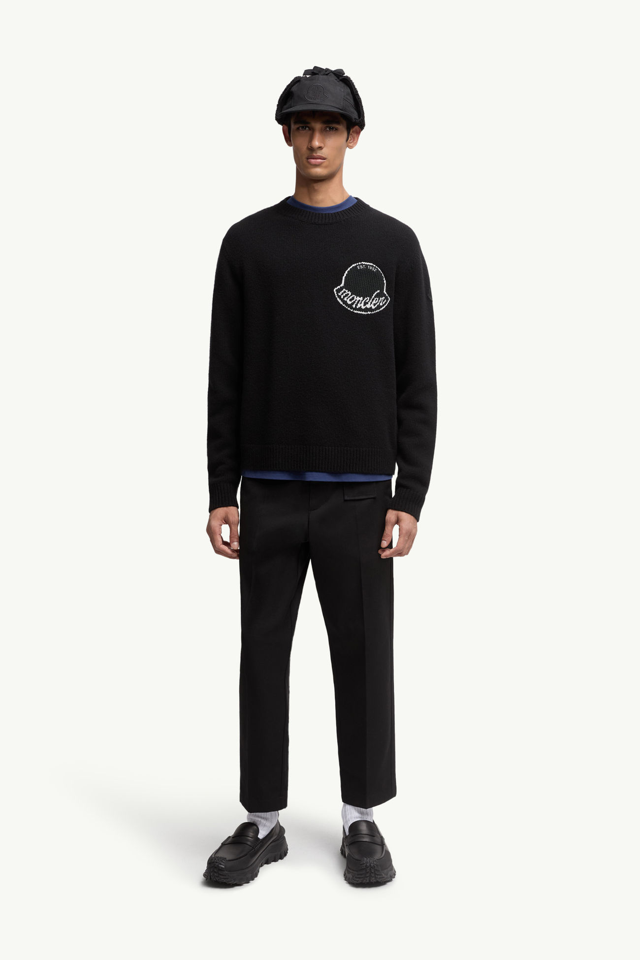 Embroidered Logo Wool Sweater Men Black Moncler 0