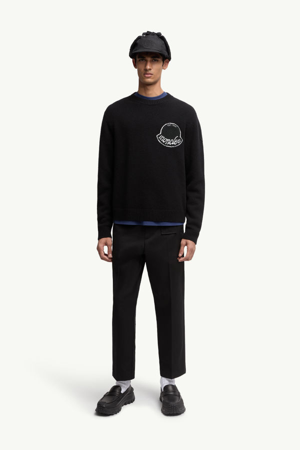 Embroidered Logo Wool Sweater Men Black Moncler 0