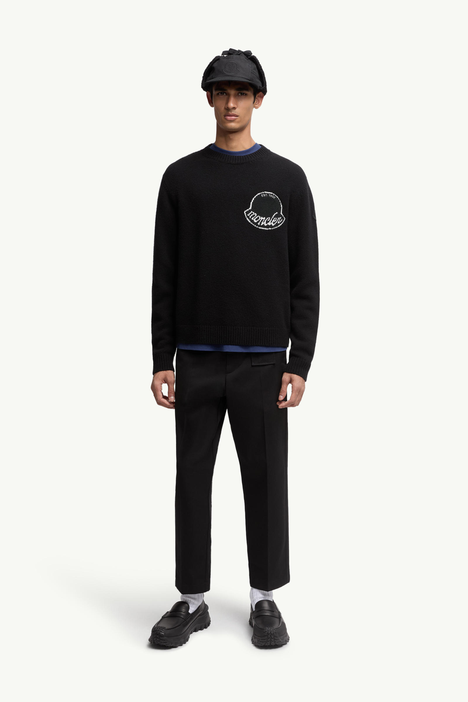 刺繡標誌羊毛毛衣 男士 黑色 Moncler 0