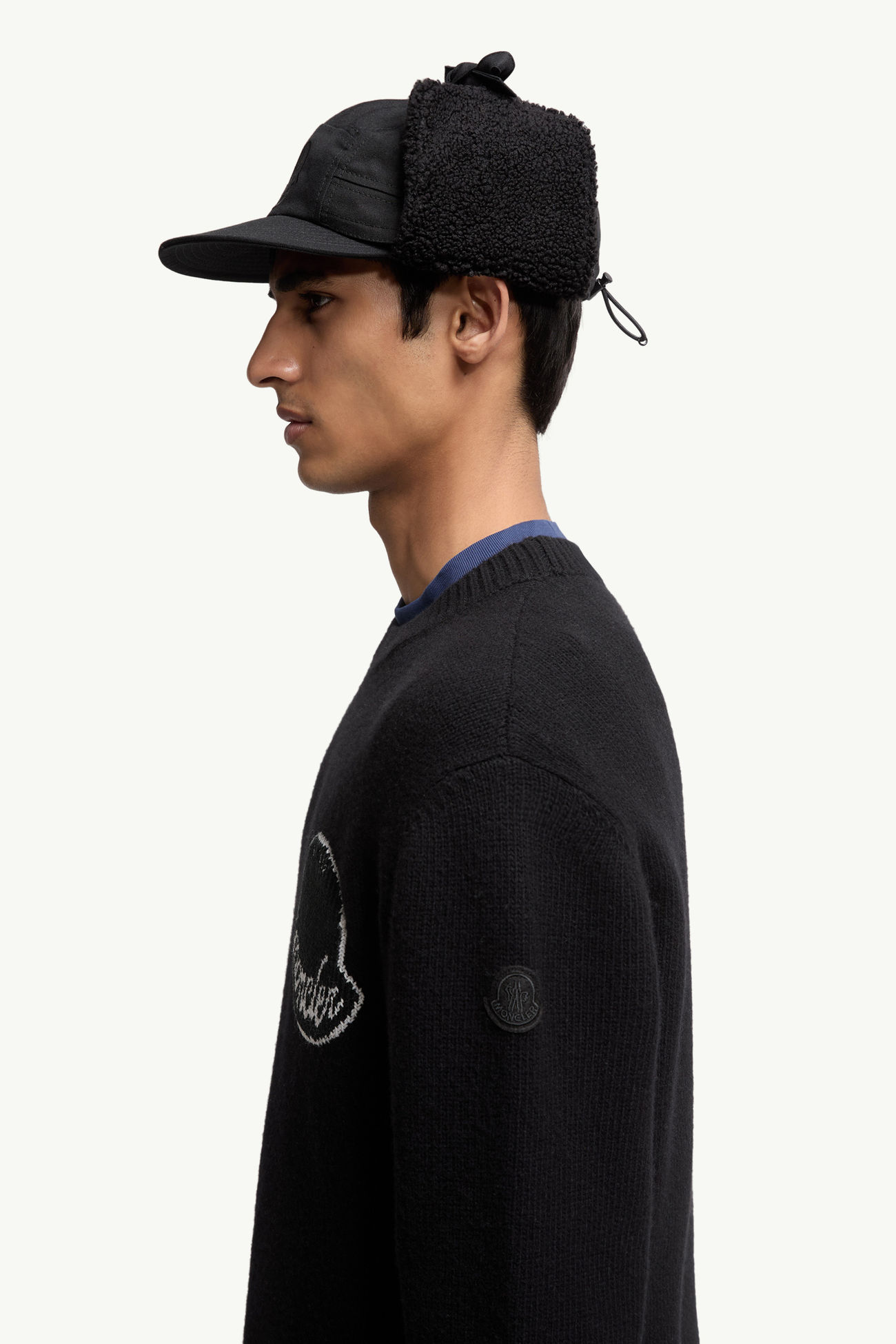 Jersey de lana con logotipo bordado Hombre Negro Moncler 1