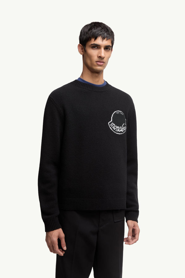 Embroidered Logo Wool Sweater Men Black Moncler 3