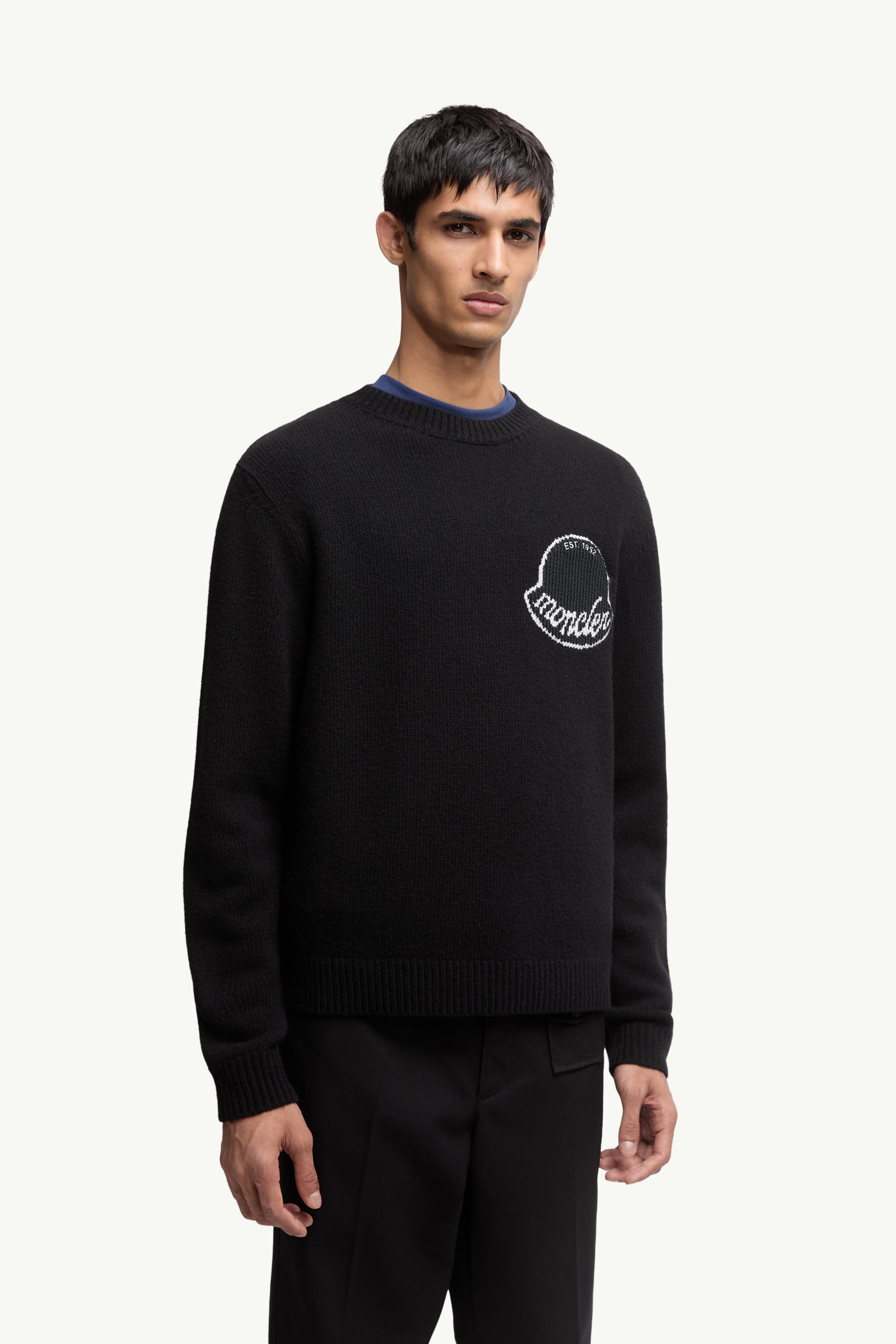 刺繡標誌羊毛毛衣 男士 黑色 Moncler 3