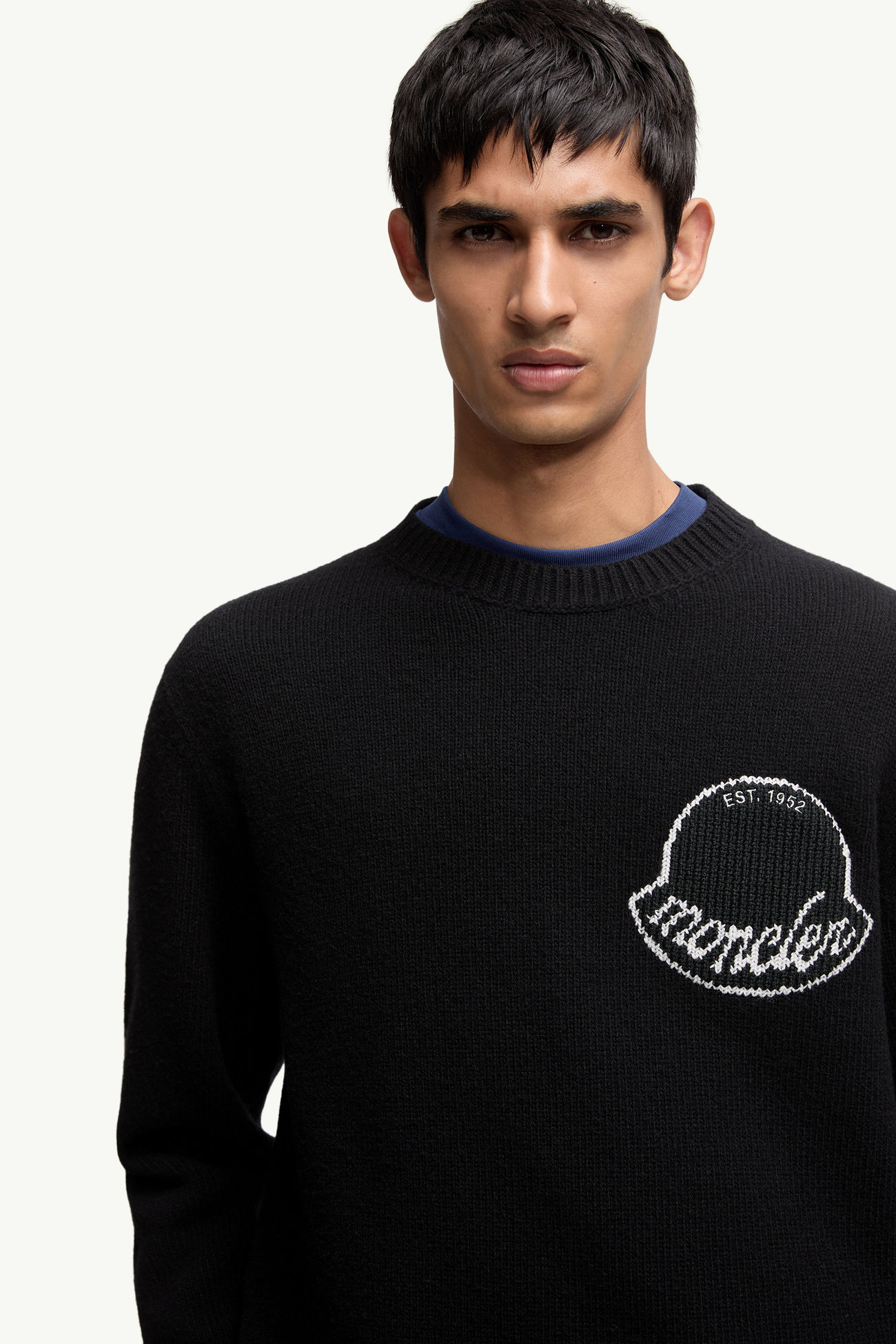 Jersey de lana con logotipo bordado Hombre Negro Moncler 5