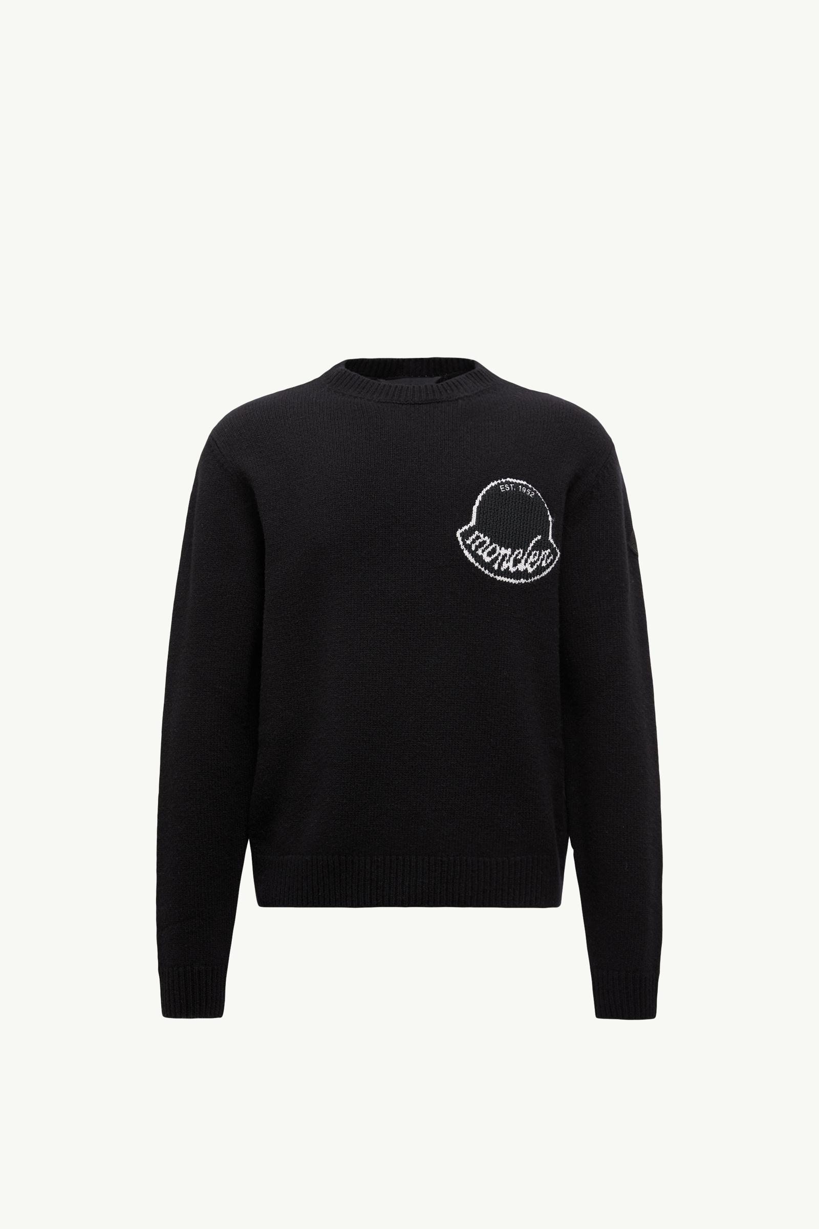 Black Embroidered Logo Wool Sweater - Sweaters & Cardigans for Men