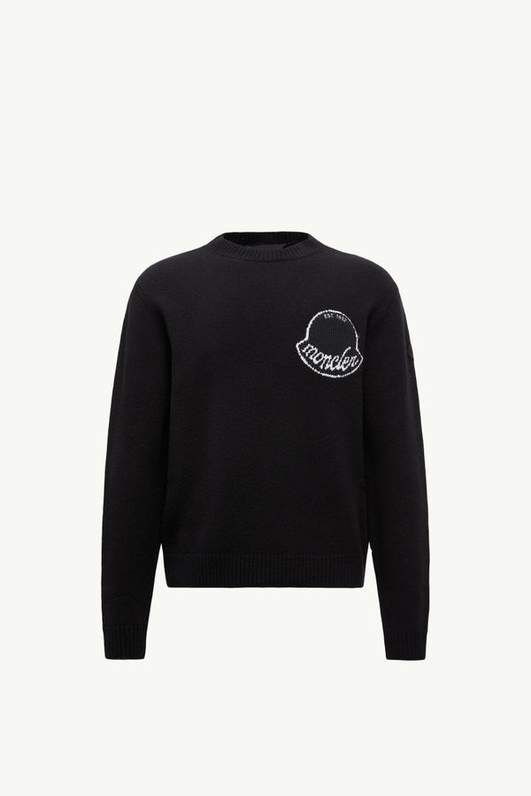 Embroidered Logo Wool Sweater Men Black Moncler 2