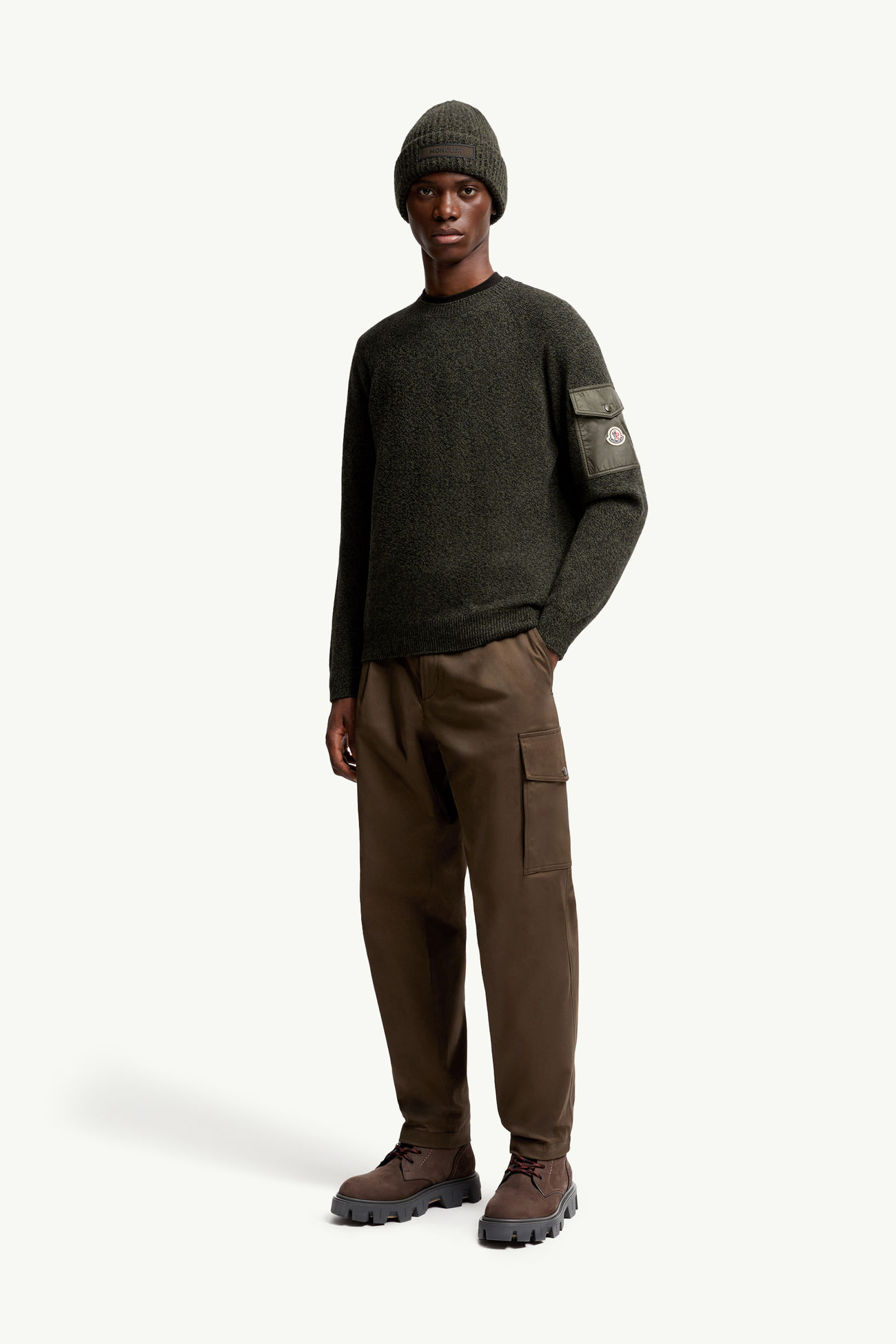 Maglione in Lana Mouliné e Cashmere Uomo Verde Moncler 0