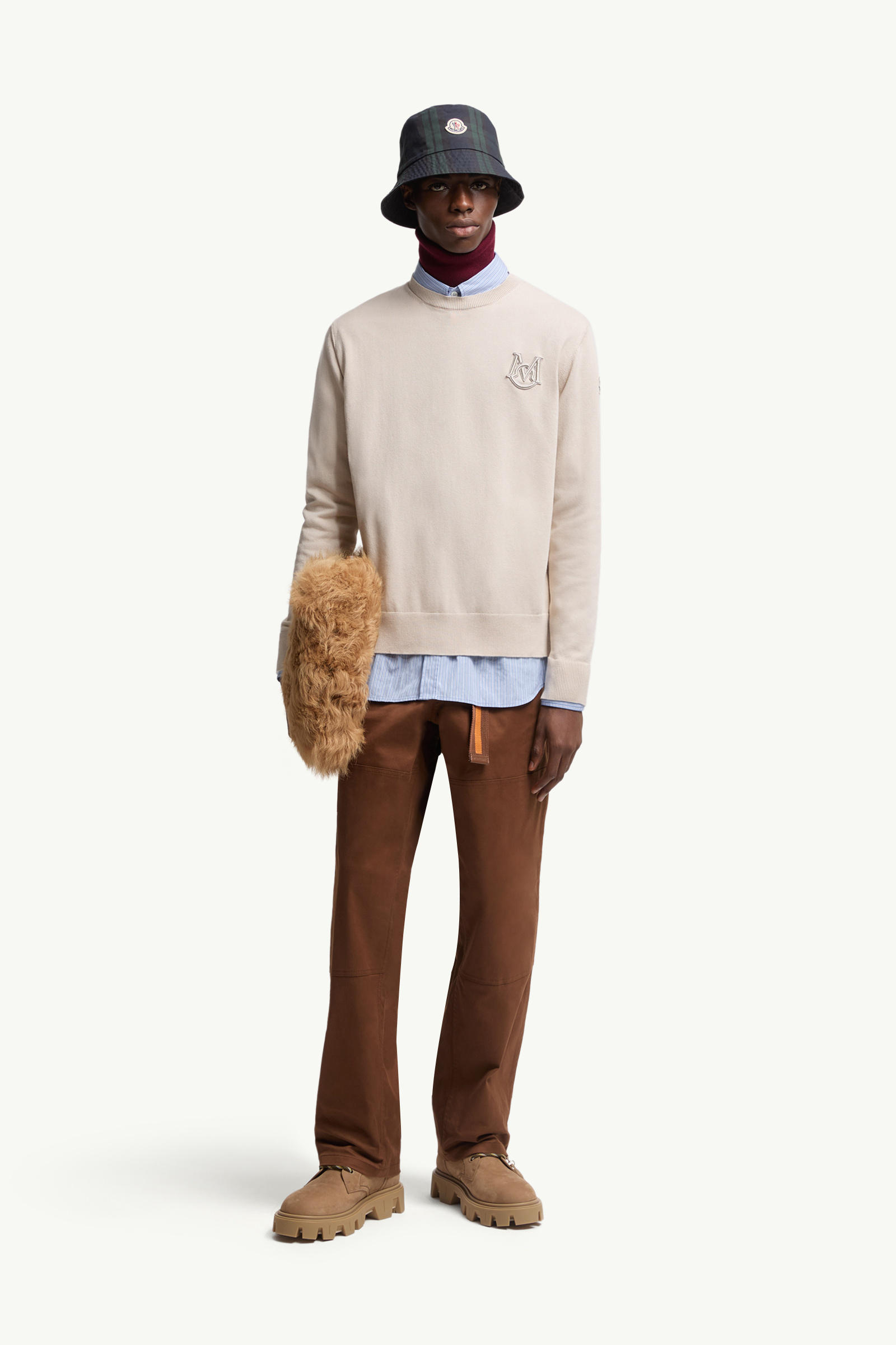 Embroidered Monogram Cotton Jumper Men Light Beige Moncler 0