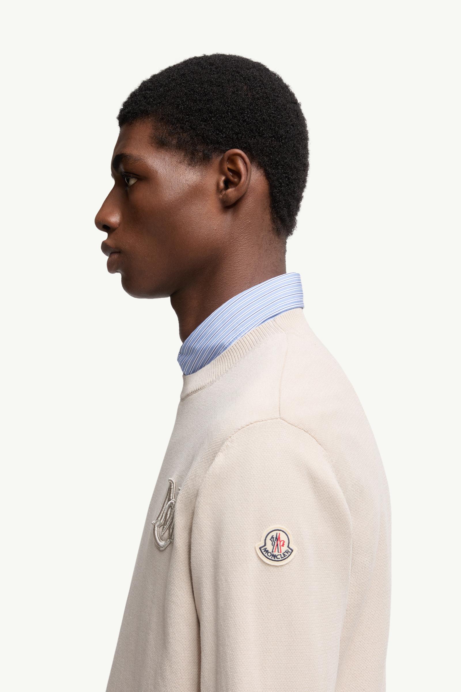 Embroidered Monogram Cotton Jumper Men Light Beige Moncler 1