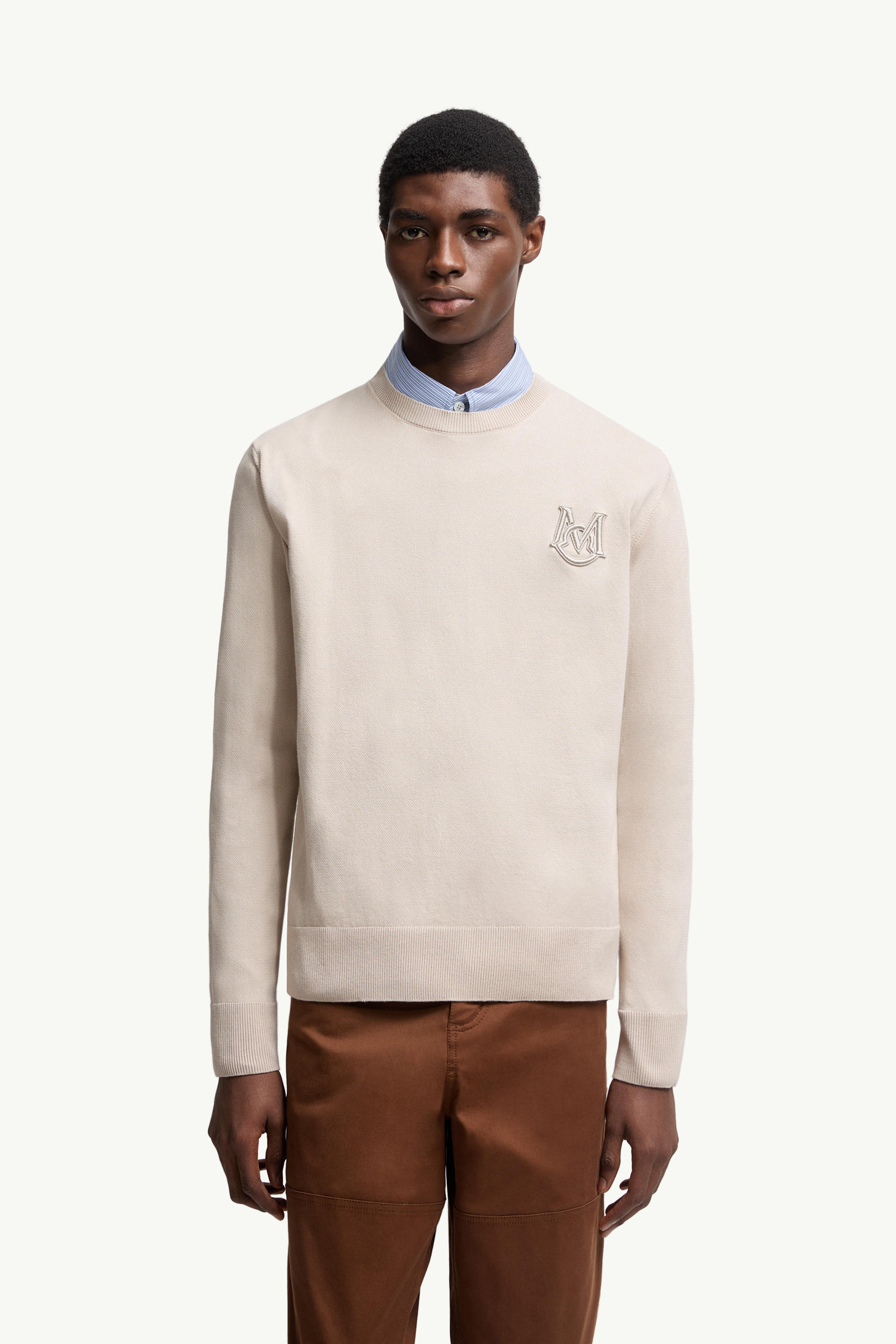 Embroidered Monogram Cotton Jumper Men Light Beige Moncler 3