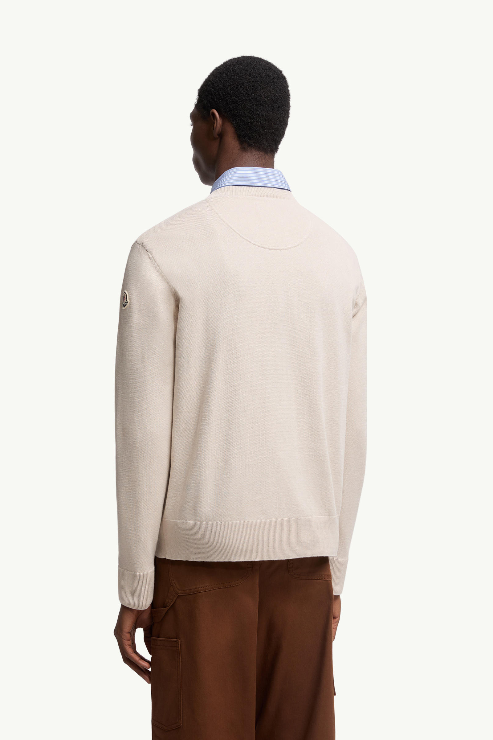 Embroidered Monogram Cotton Jumper Men Light Beige Moncler 4