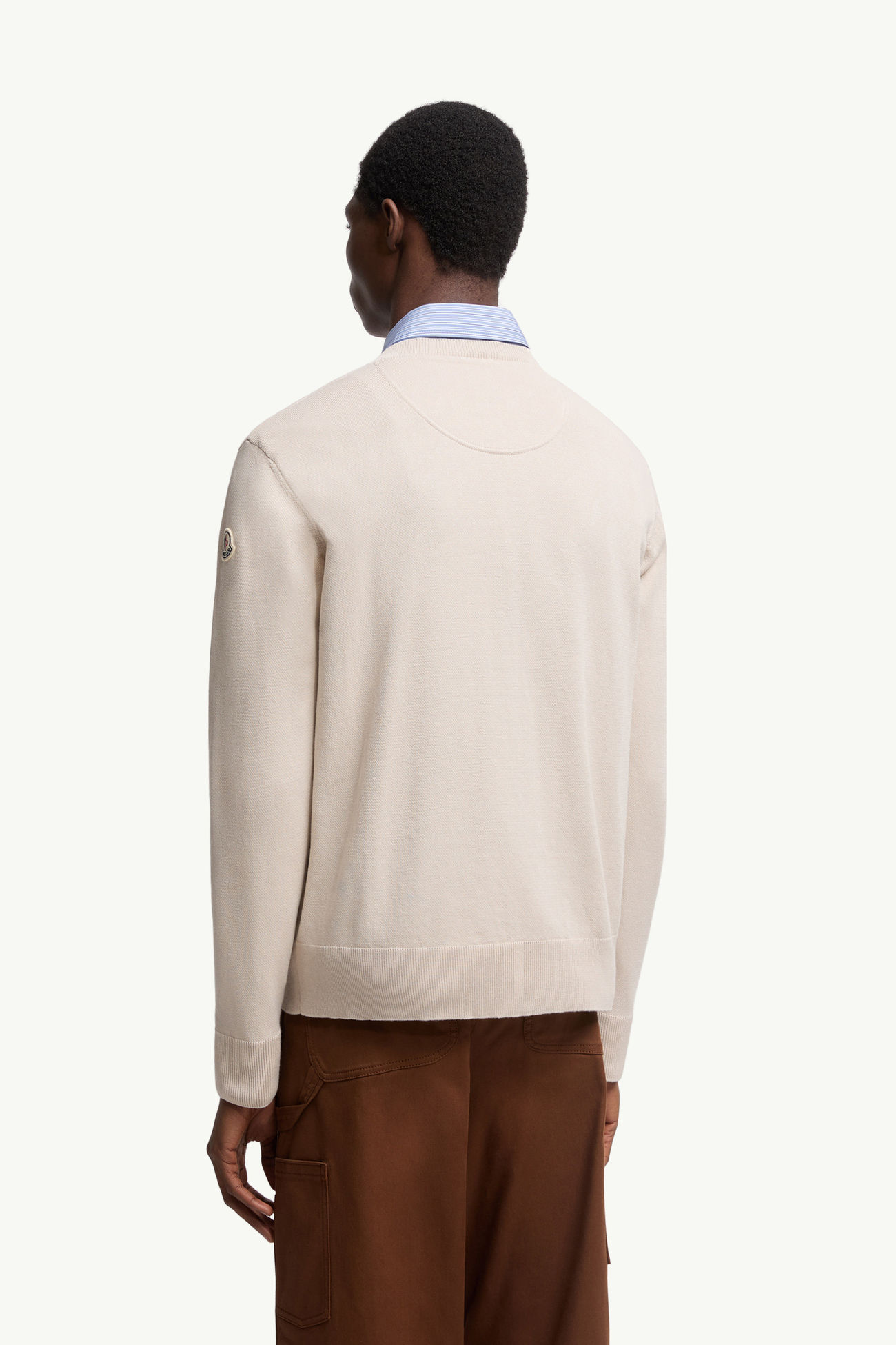 Embroidered Monogram Cotton Sweater Men Light Beige Moncler 4