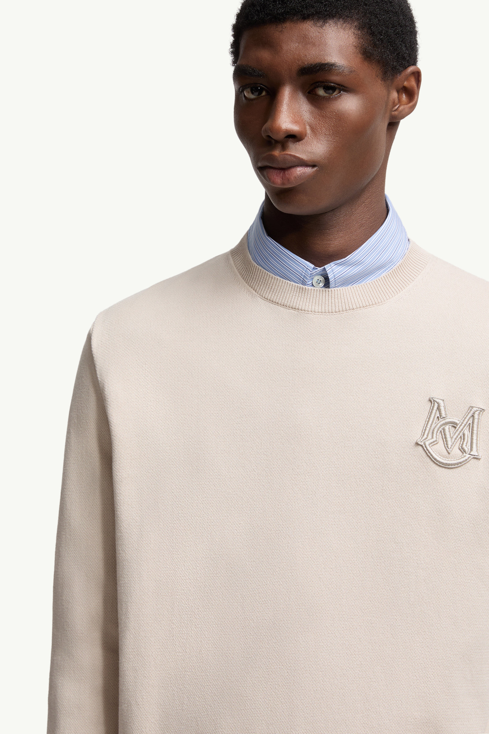 Embroidered Monogram Cotton Jumper Men Light Beige Moncler 5