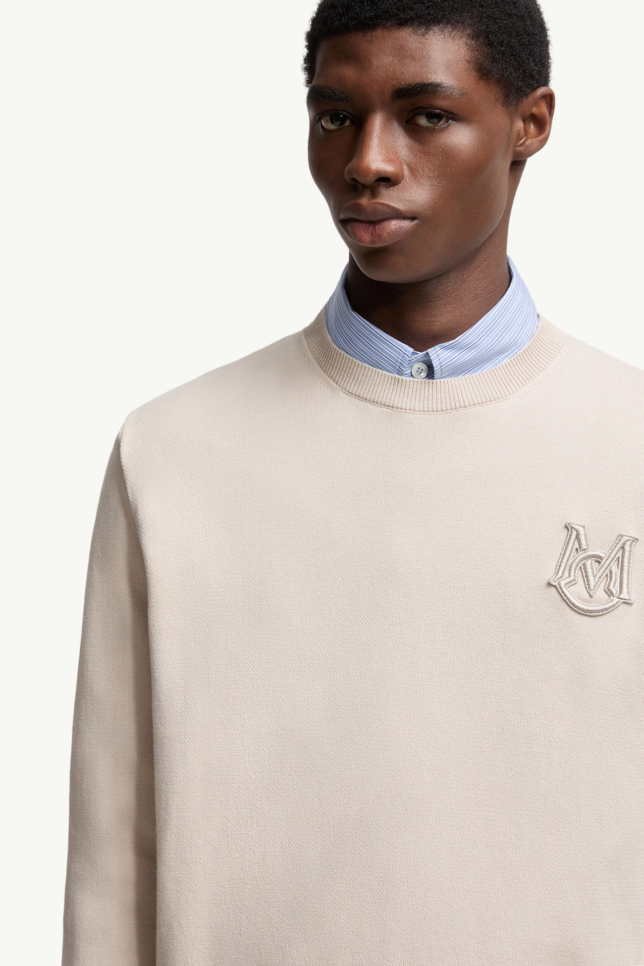 Embroidered Monogram Cotton Sweater Men Light Beige Moncler 5