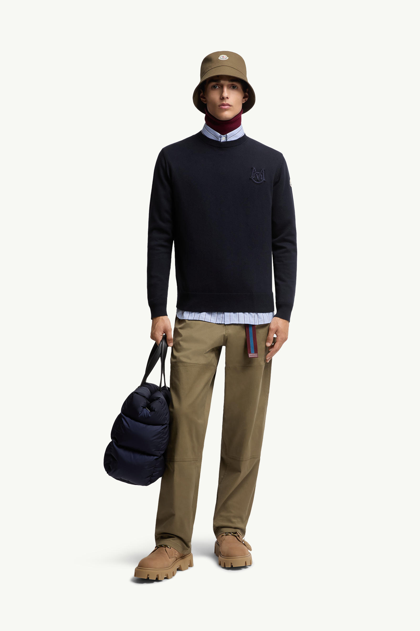 Embroidered Monogram Cotton Jumper Men Navy Blue Moncler 0