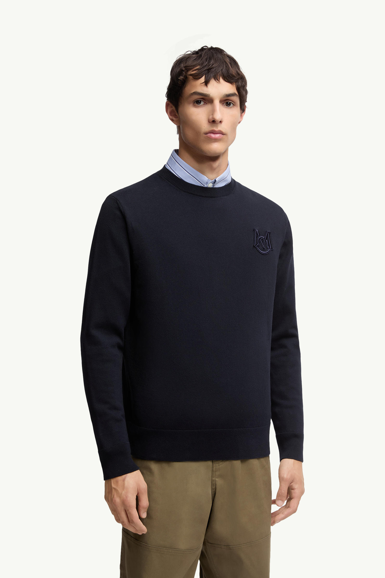 Embroidered Monogram Cotton Jumper Men Navy Blue Moncler 3
