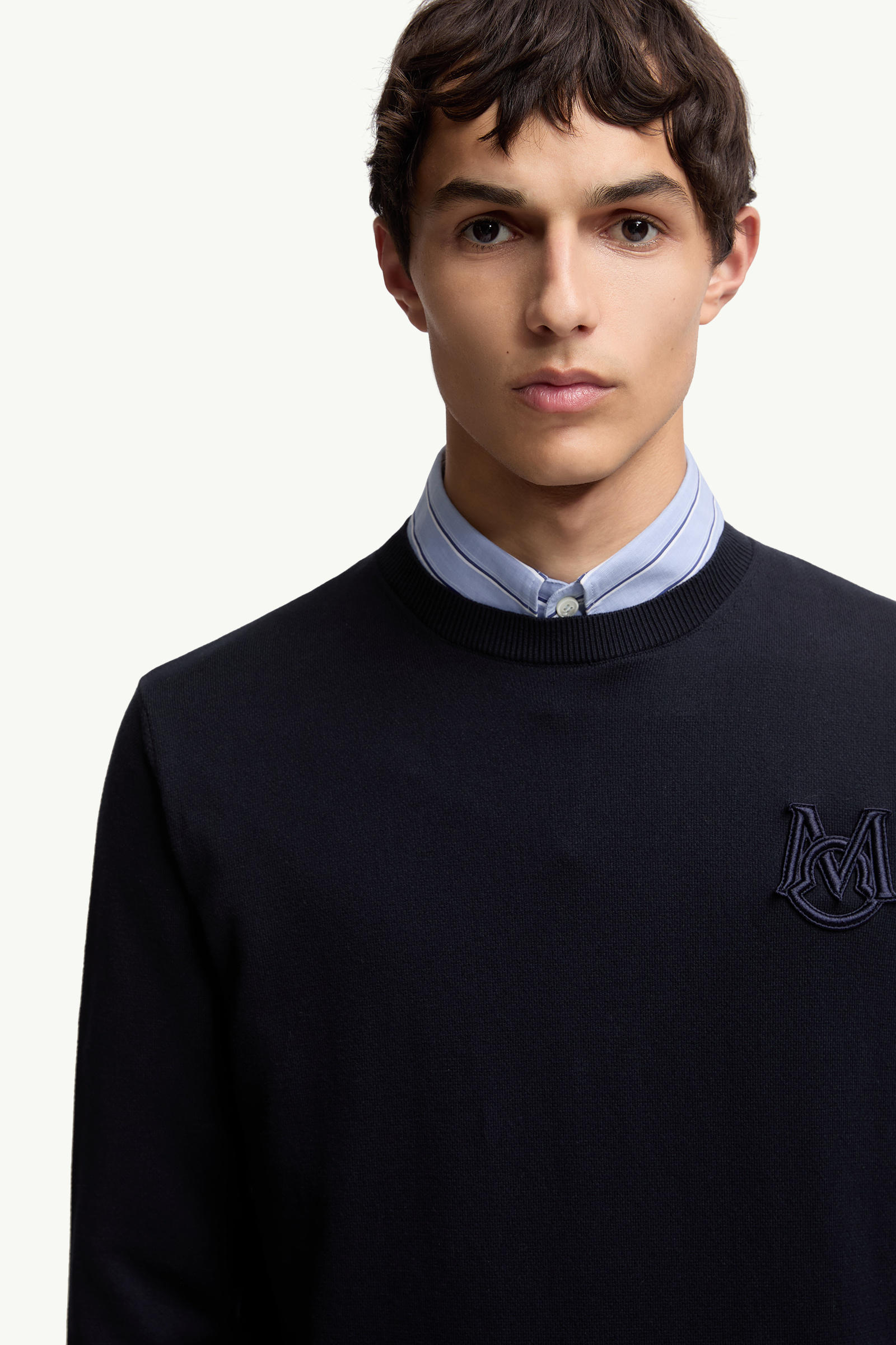 Embroidered Monogram Cotton Jumper Men Navy Blue Moncler 5