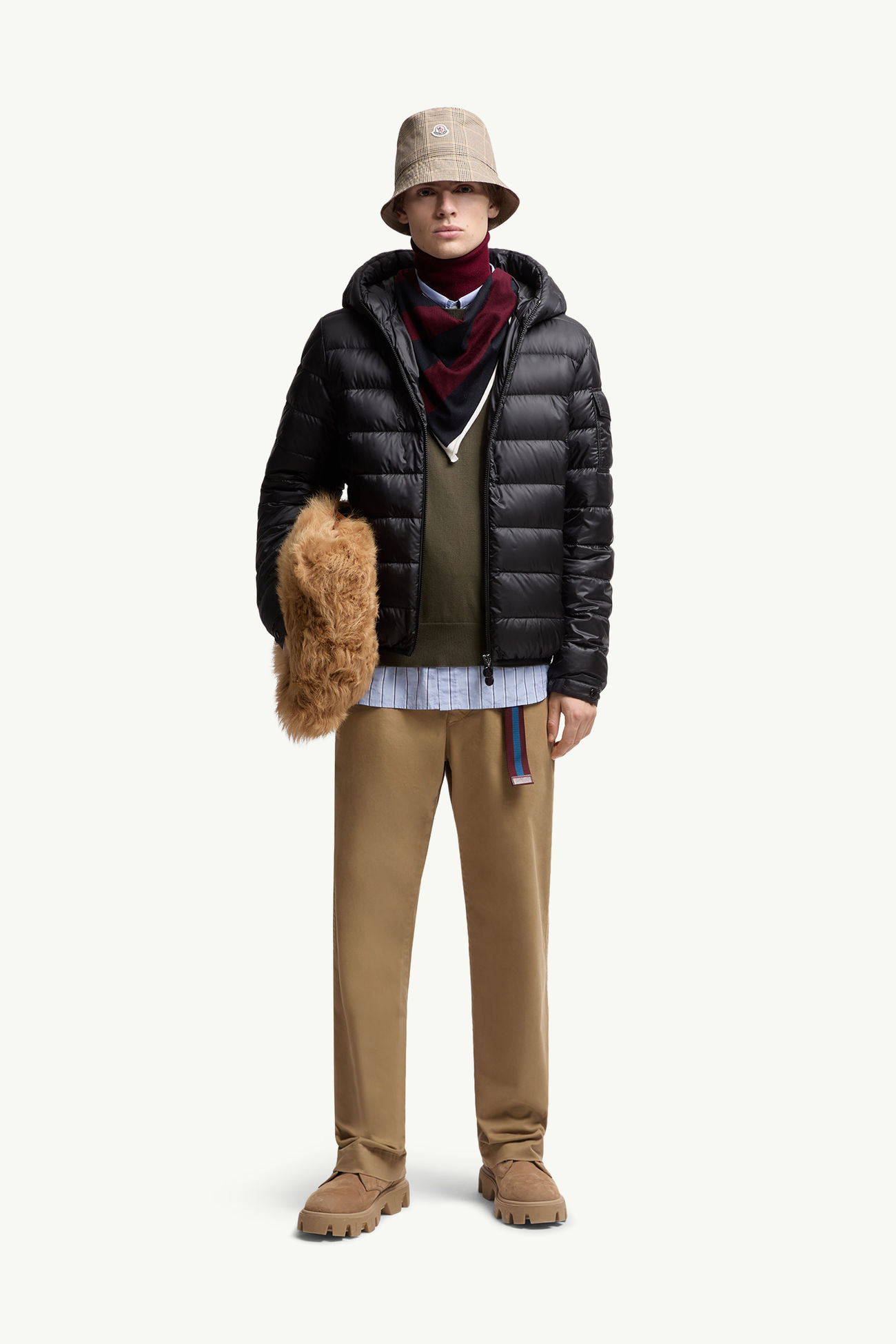 Embroidered Monogram Cotton Sweater Men Olive Green Moncler 0