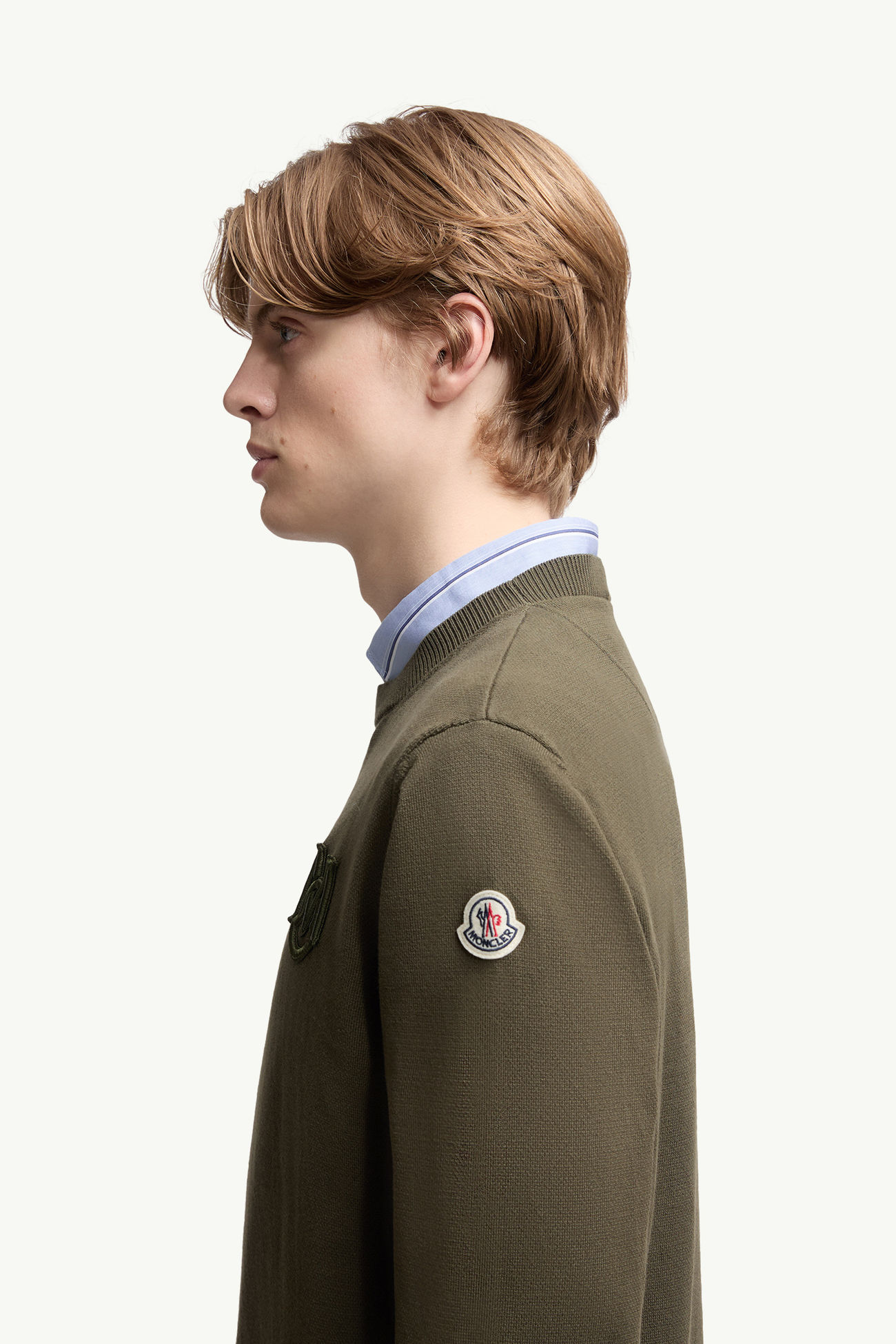 Embroidered Monogram Cotton Sweater Men Olive Green Moncler 1