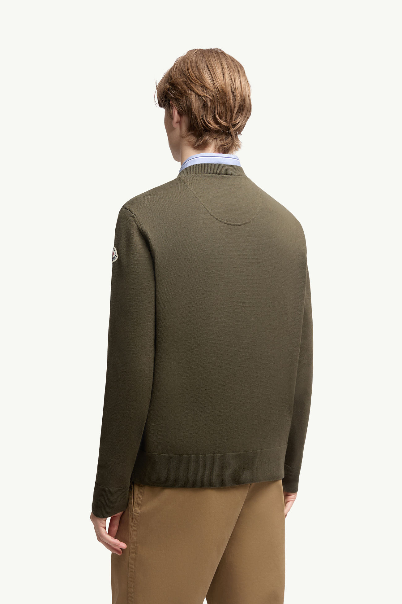 Embroidered Monogram Cotton Sweater Men Olive Green Moncler 4