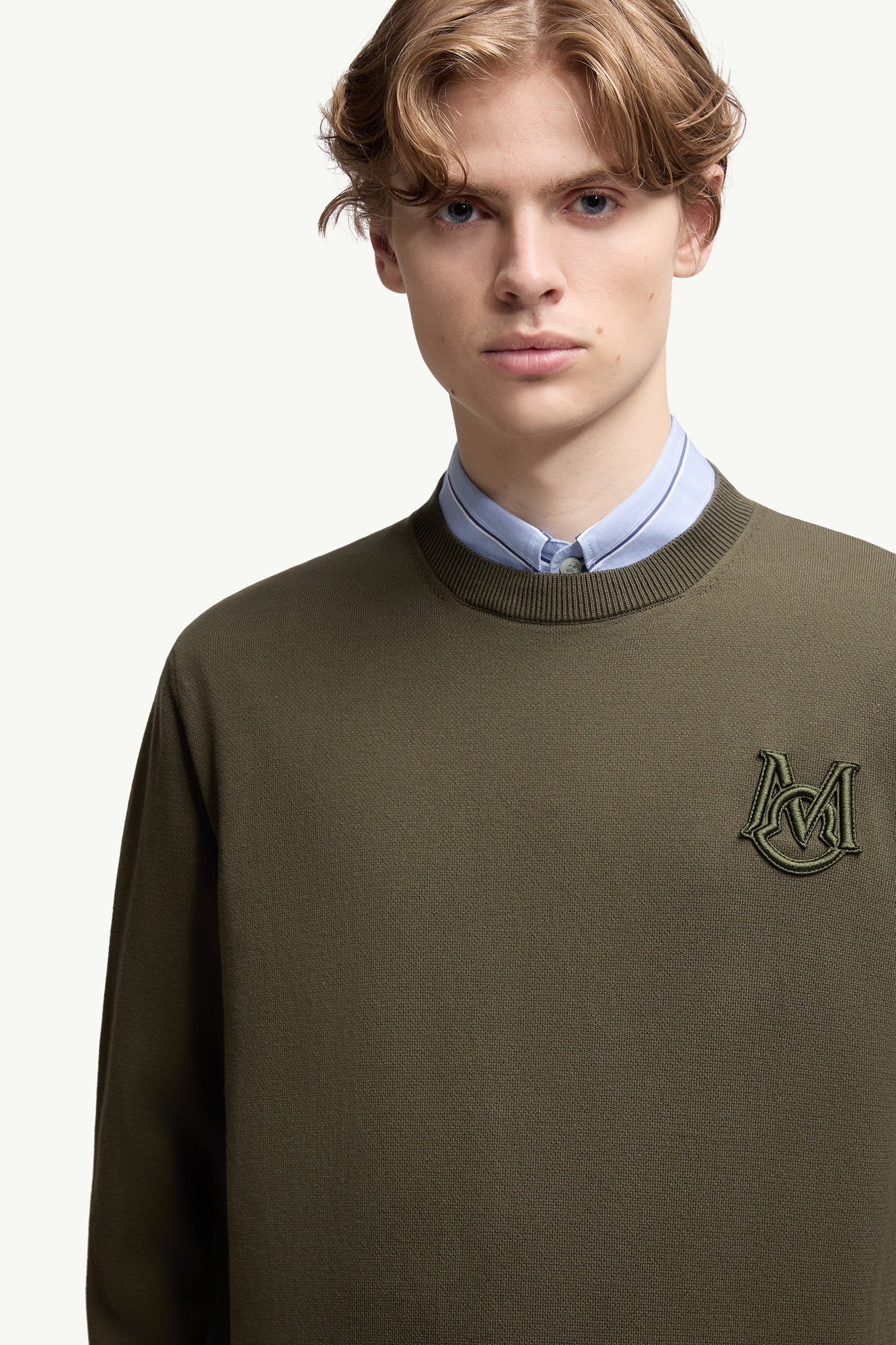 Olive Green Embroidered Monogram Cotton Sweater - Sweaters