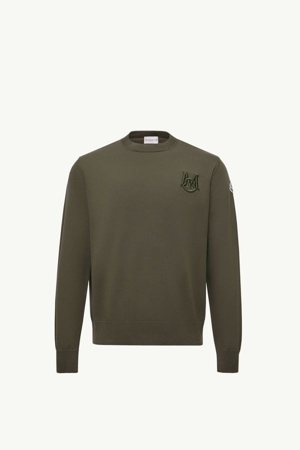Embroidered Monogram Cotton Jumper Men Olive Green Moncler 2