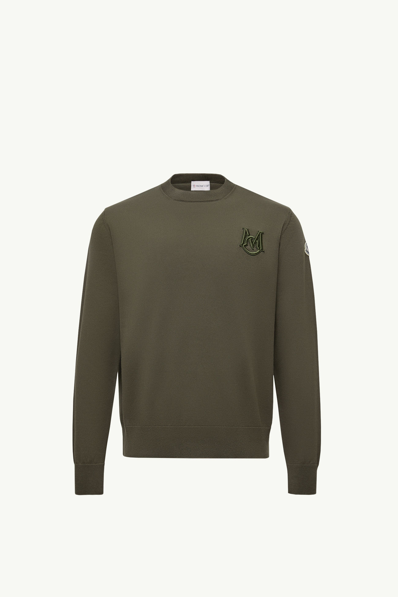 Embroidered Monogram Cotton Sweater Men Olive Green Moncler 2
