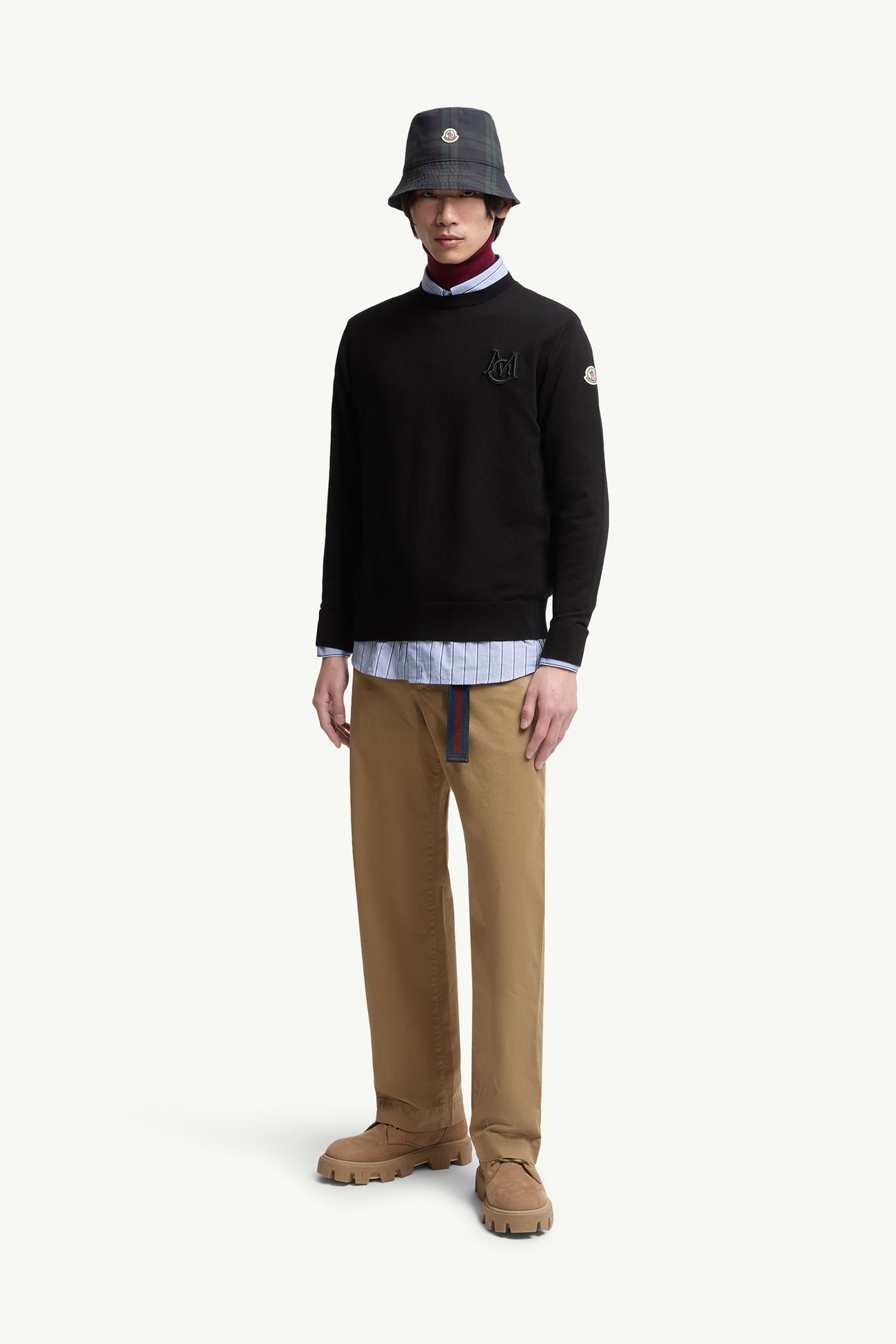 Embroidered Monogram Cotton Sweater Men Black Moncler 0