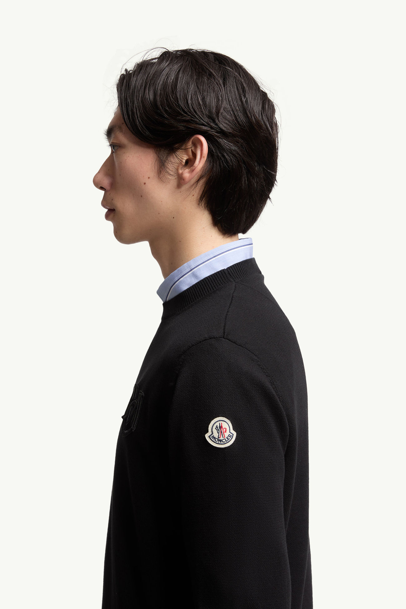 Embroidered Monogram Cotton Sweater Men Black Moncler 1