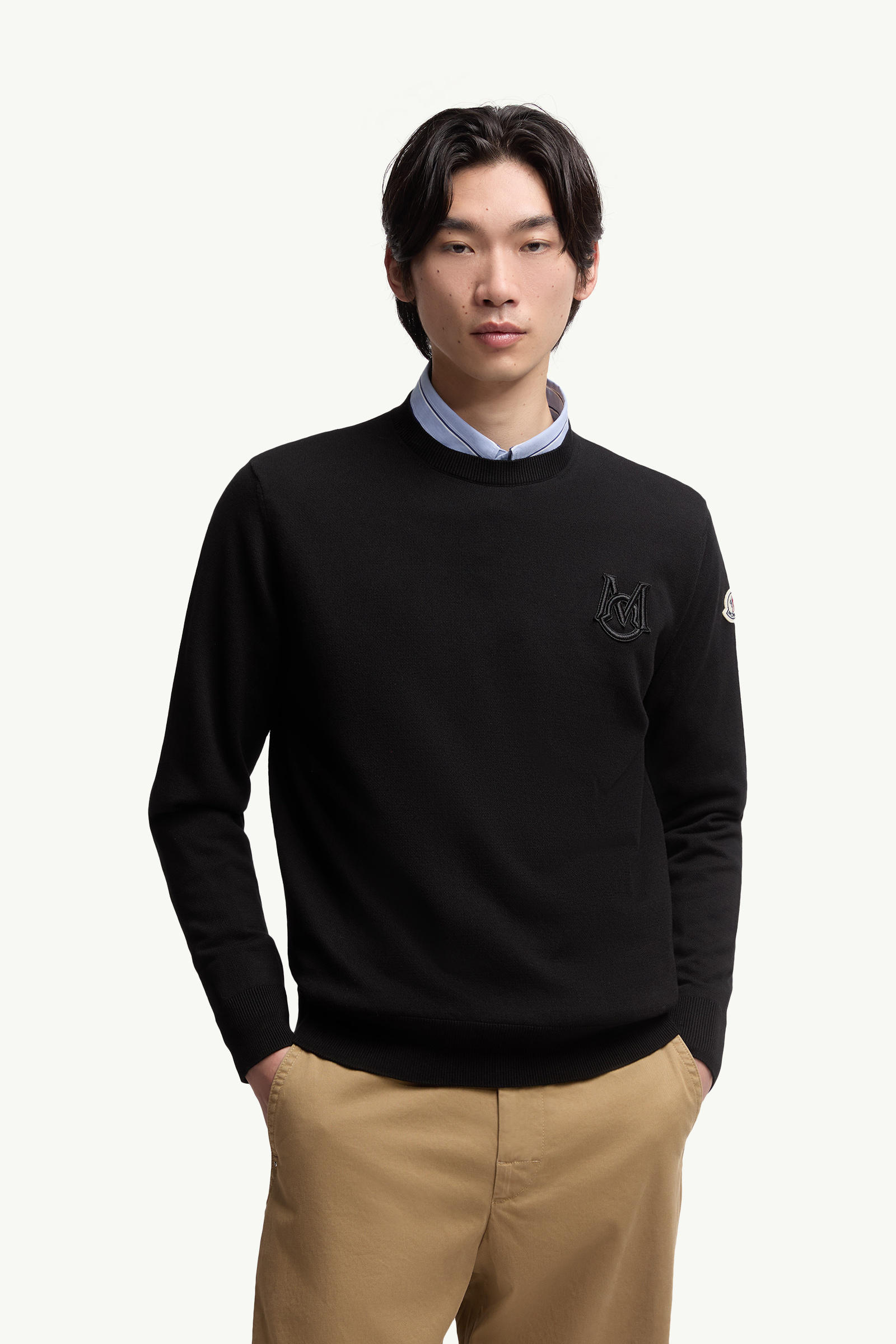 Embroidered Monogram Cotton Jumper Men Black Moncler 3