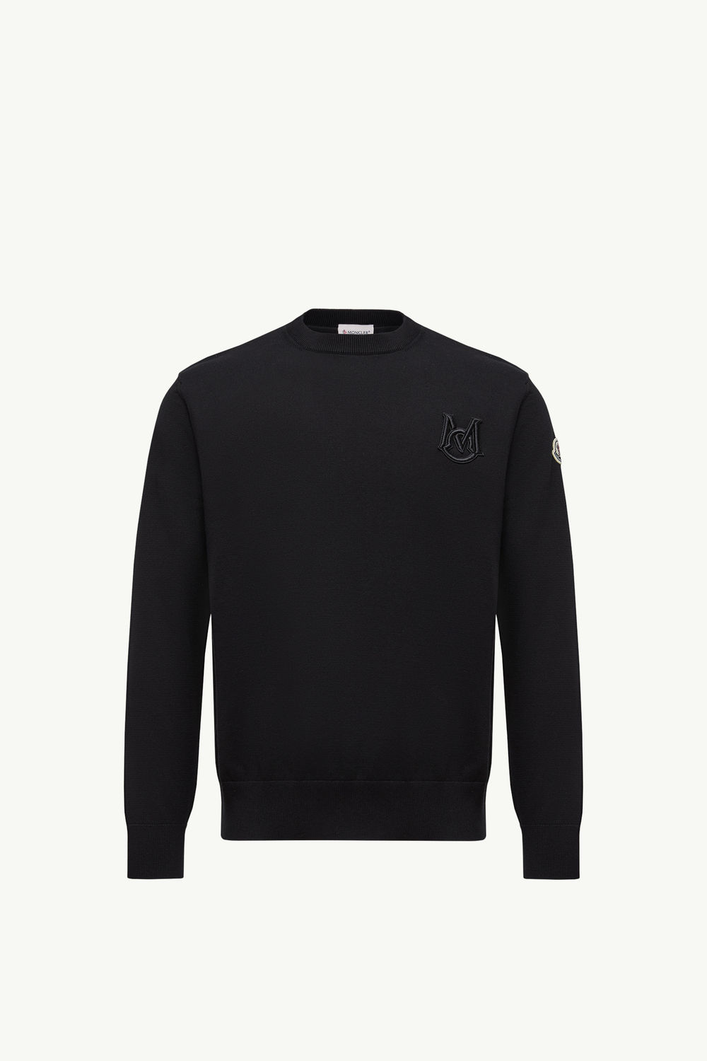 Embroidered Monogram Cotton Sweater Men Black Moncler 2
