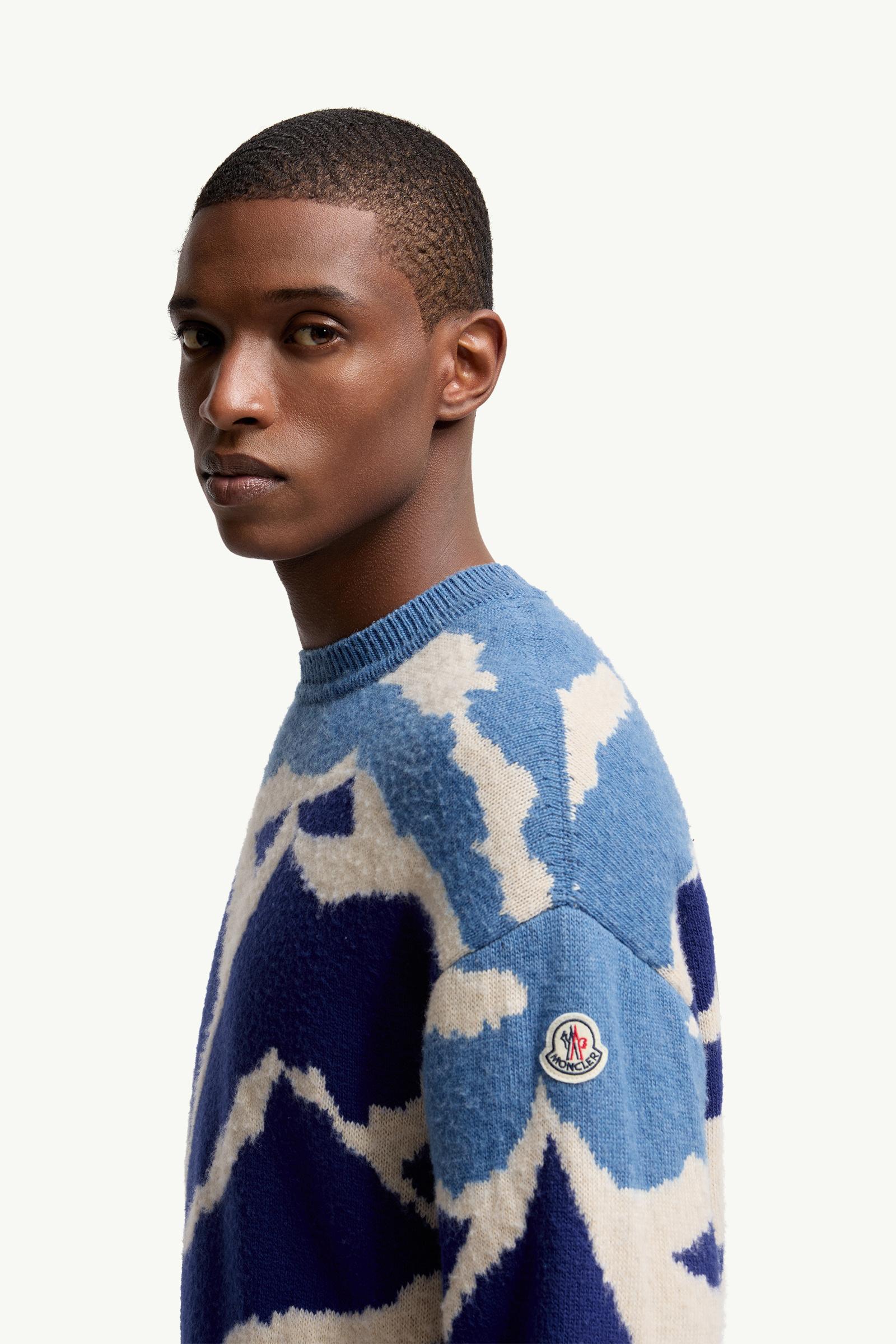 Light Blue & Beige Mountain Jacquard Wool Jumper - Sweaters