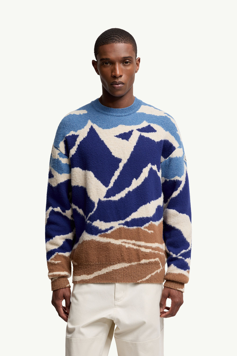 Mountain Jacquard Wool Jumper Men Light Blue & Beige Moncler 3