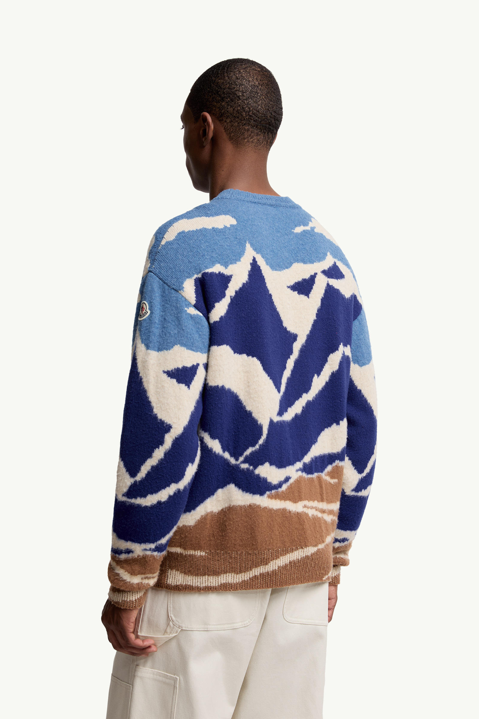 Pull en laine jacquard à motif montagne Hommes Bleu Clair & Beige Moncler 4