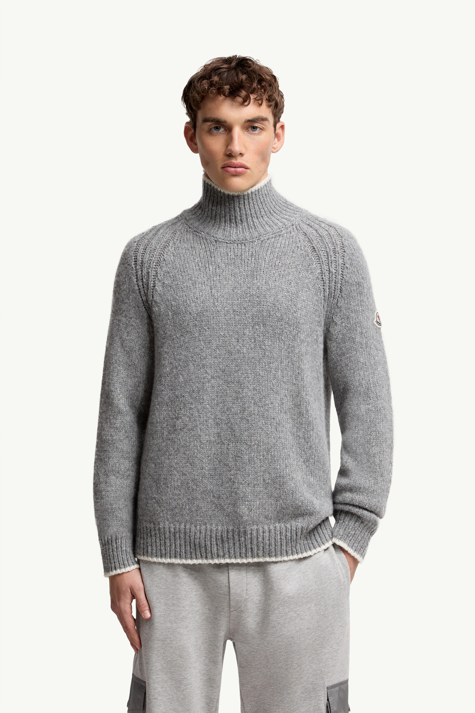 Alpaca & Wool Blend Turtleneck Sweater Men Grey Moncler 3
