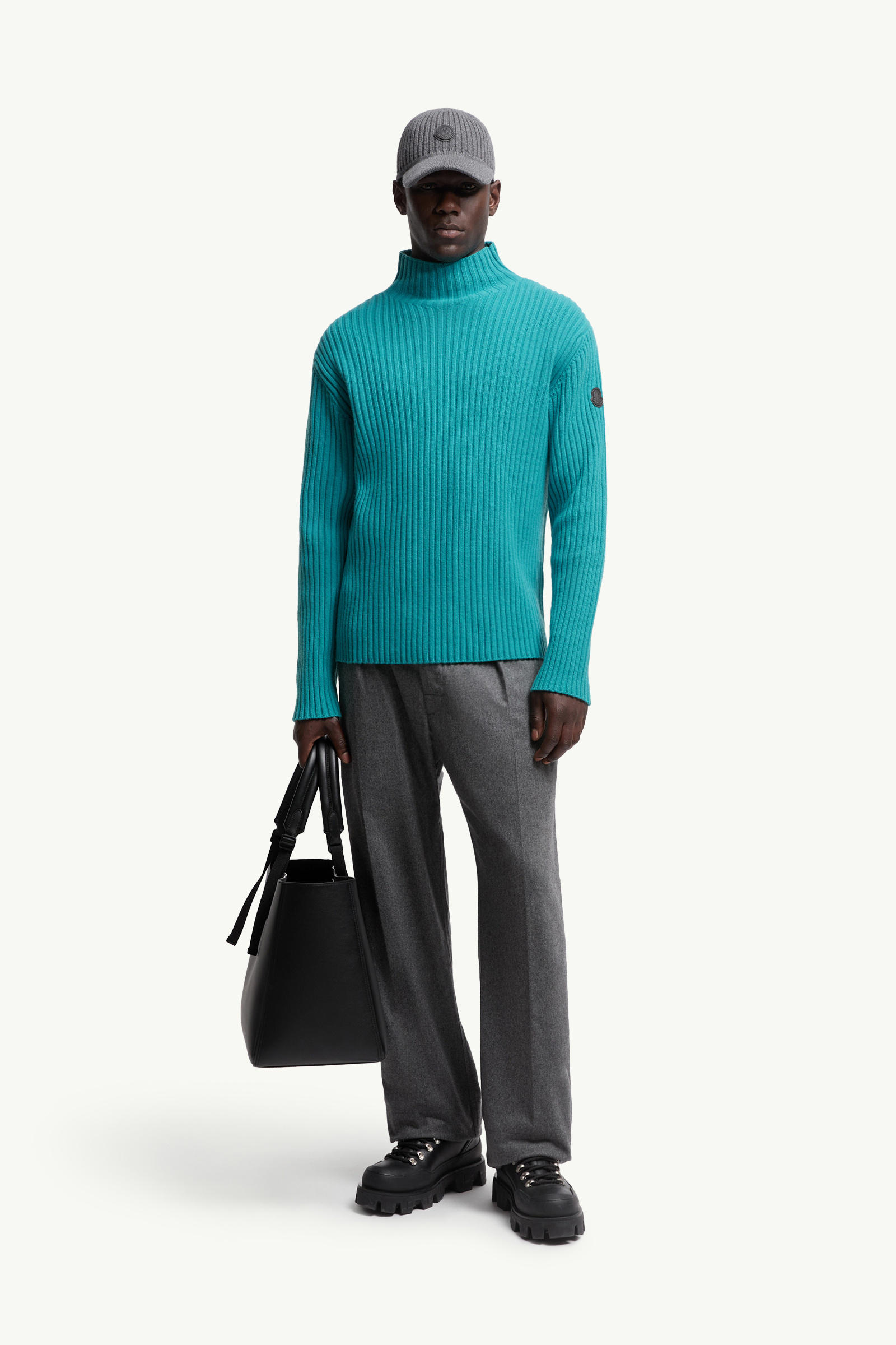 Wool & Cashmere Polo Neck Jumper Men Turquoise Moncler 0