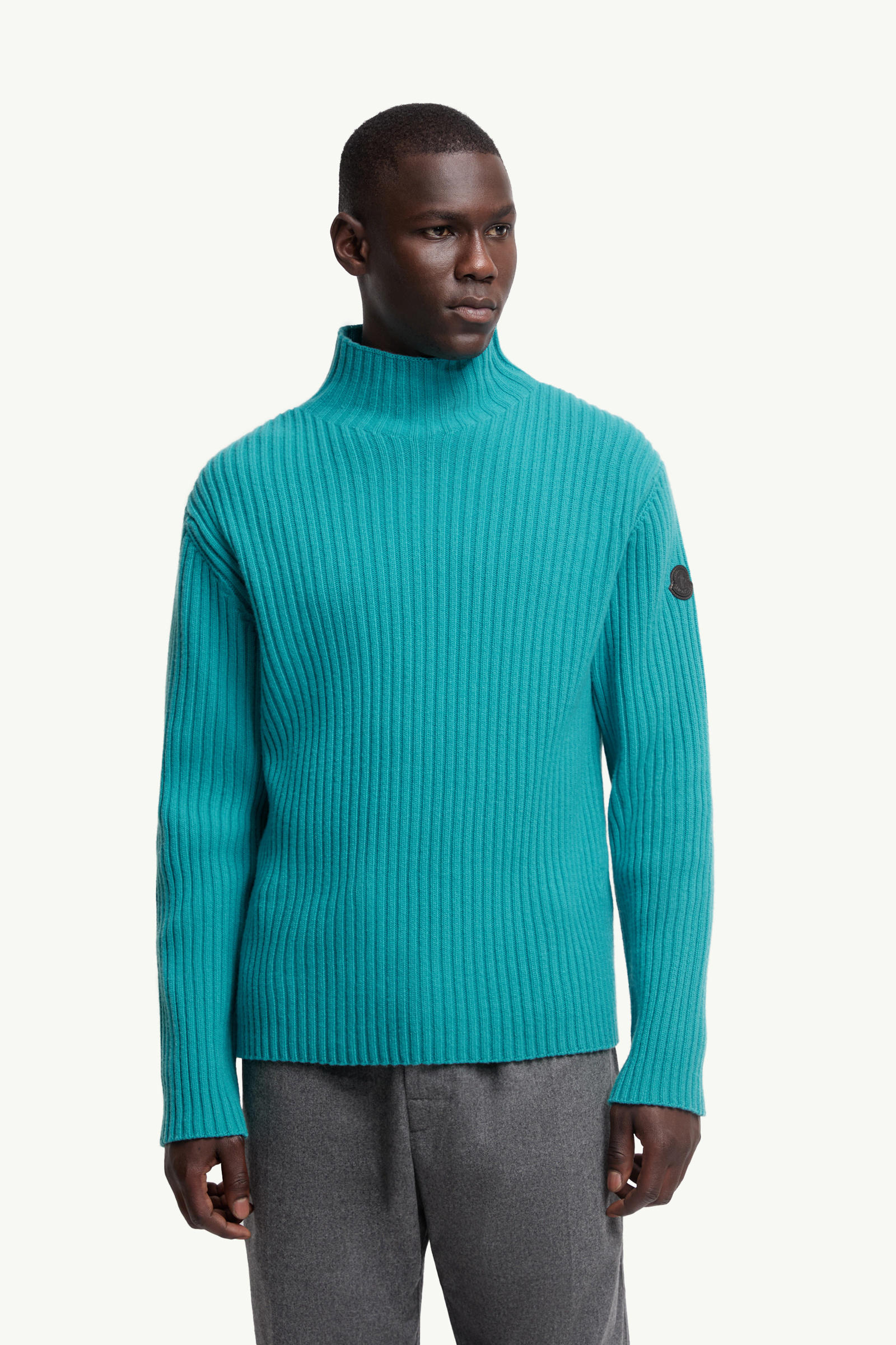Wool & Cashmere Polo Neck Jumper Men Turquoise Moncler 3