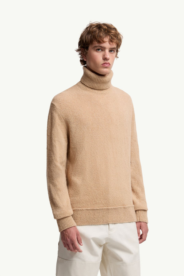 Wool Blend Polo Neck Jumper Men Beige Moncler 3