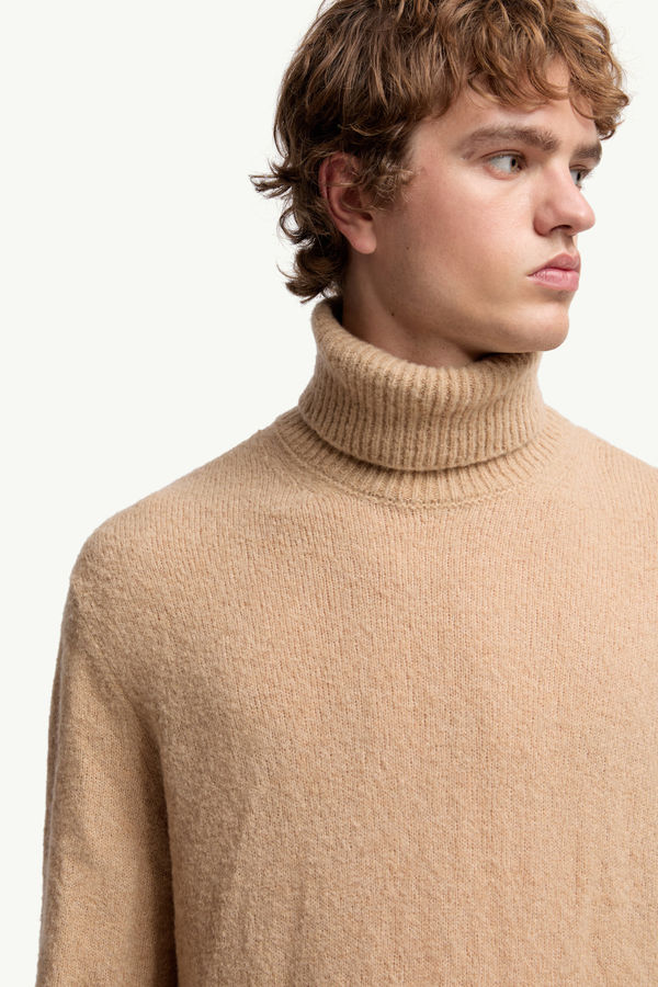 Wool Blend Polo Neck Jumper Men Beige Moncler 5