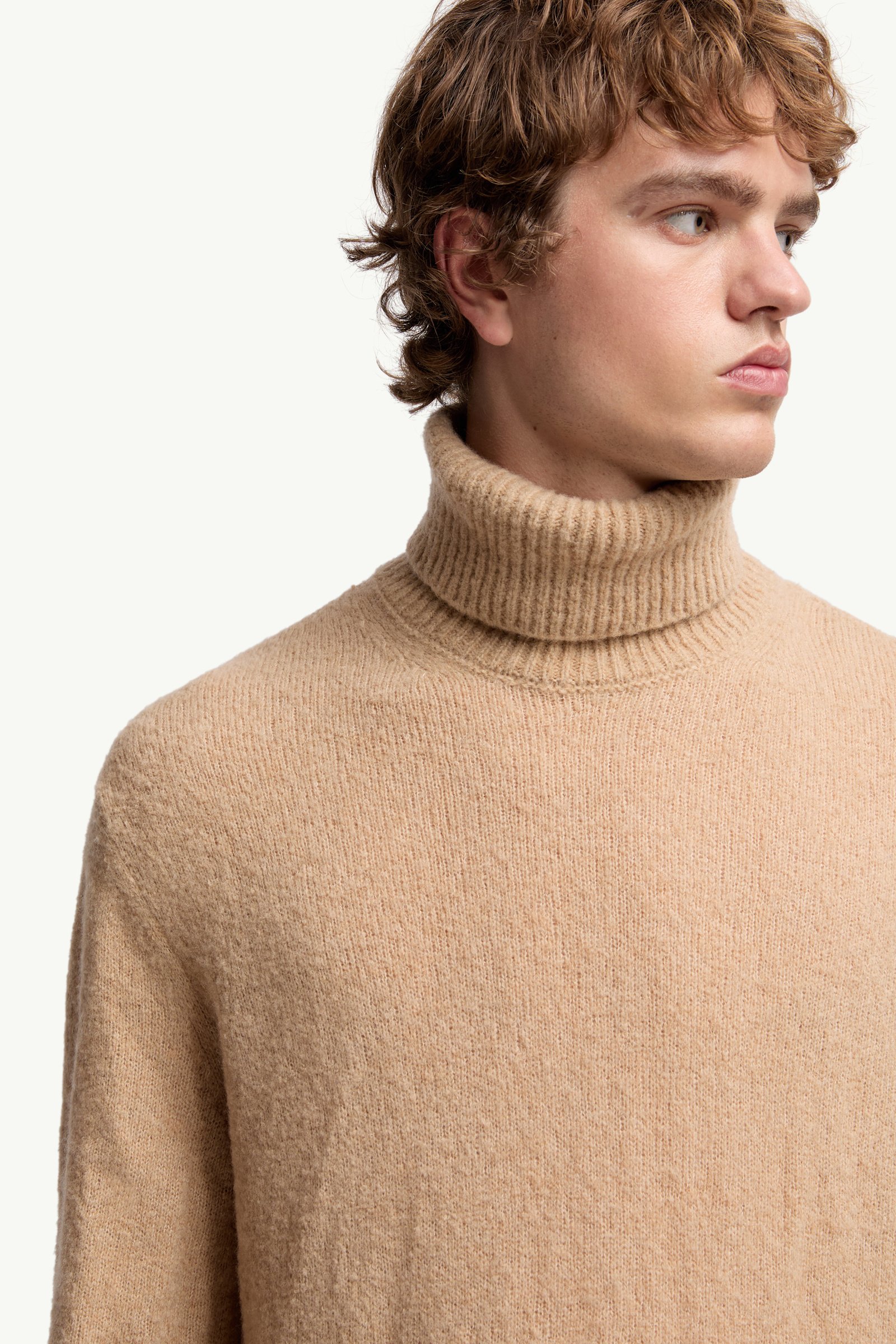 Beige Wool Blend Turtleneck Sweater - Sweaters & Cardigans for Men