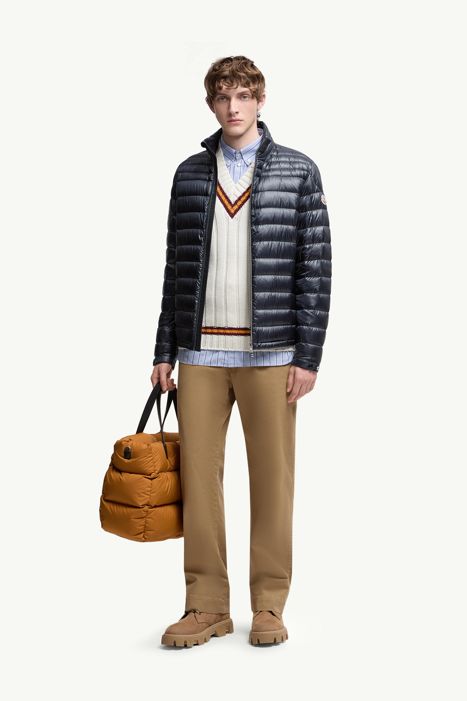 Wool & Cotton V-Neck Gilet Men White Moncler 0