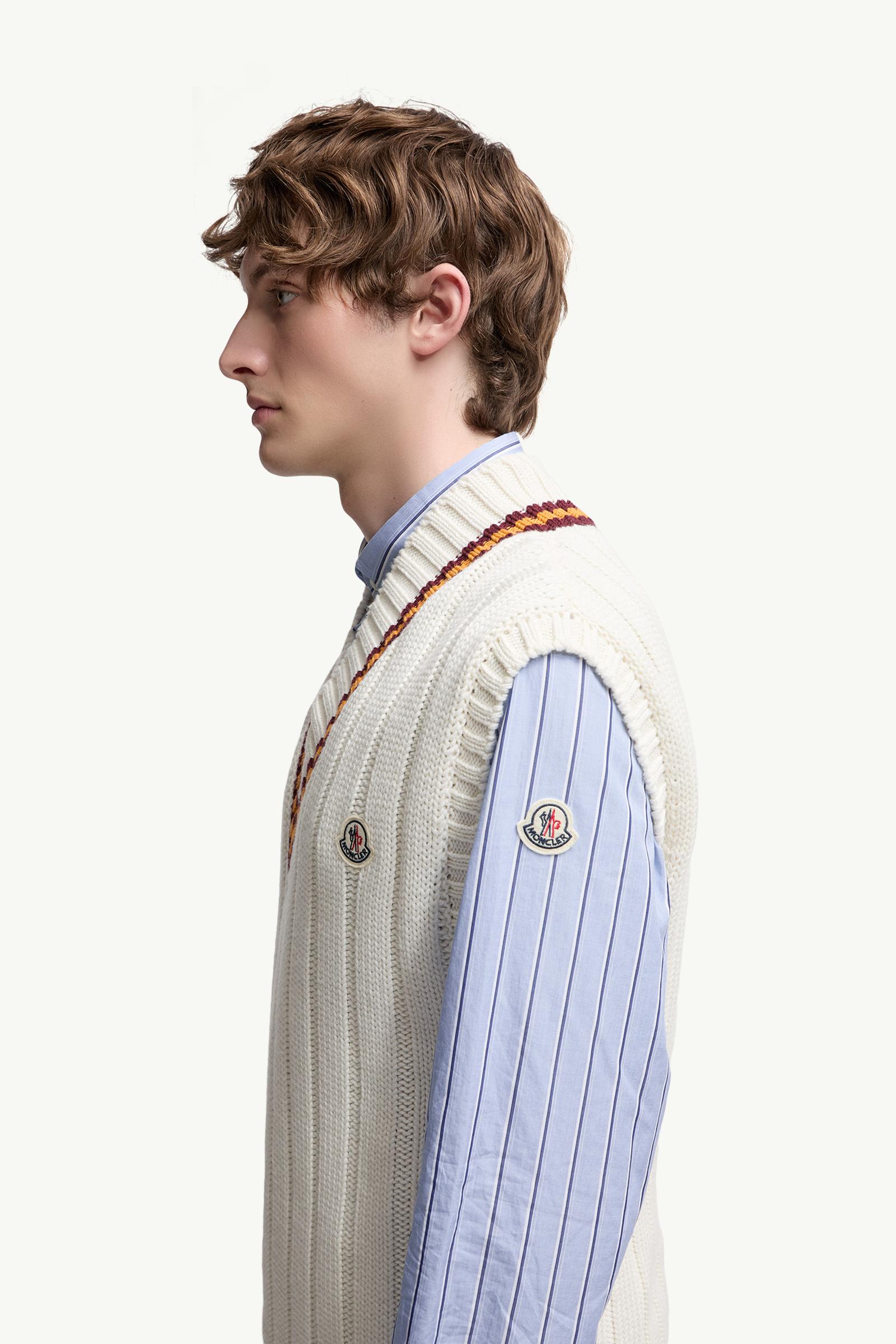 Wool & Cotton V-Neck Gilet Men White Moncler 1