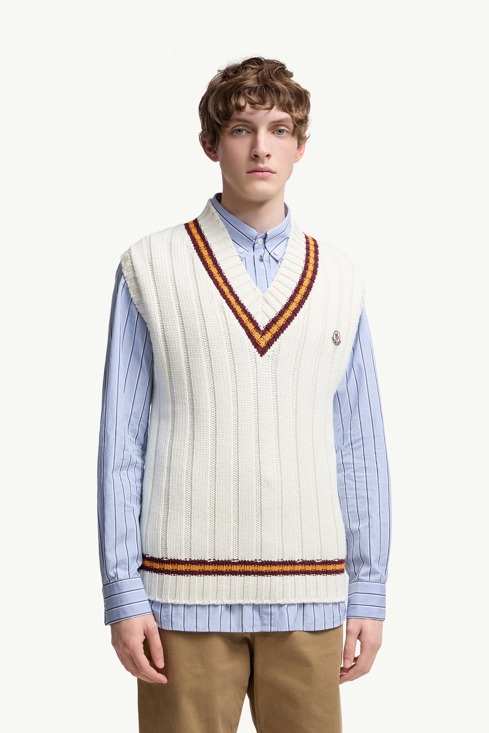 トップス MONCLER Knit vest White Wool & Cotton V-Neck Vest - Sweaters & Cardigans for Men